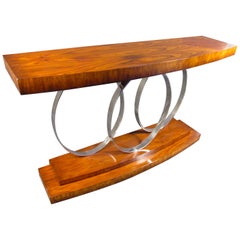 Consola de madera de palisandro y cromo de mediados de siglo