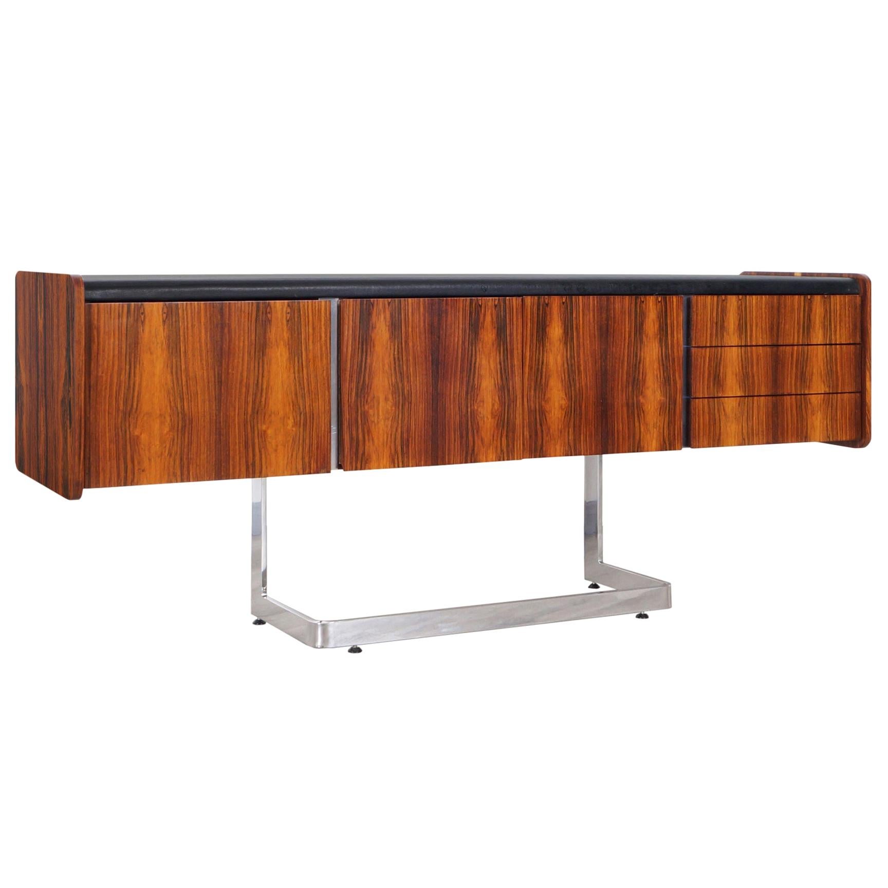 Midcentury Rosewood and Chrome Credenza by Ste. Marie & Laurent