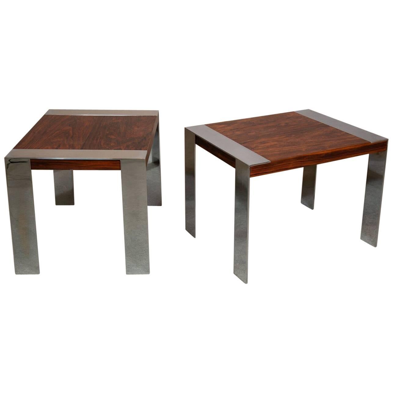 Midcentury Rosewood and Chrome Side Tables by Milo Baughman For Sale