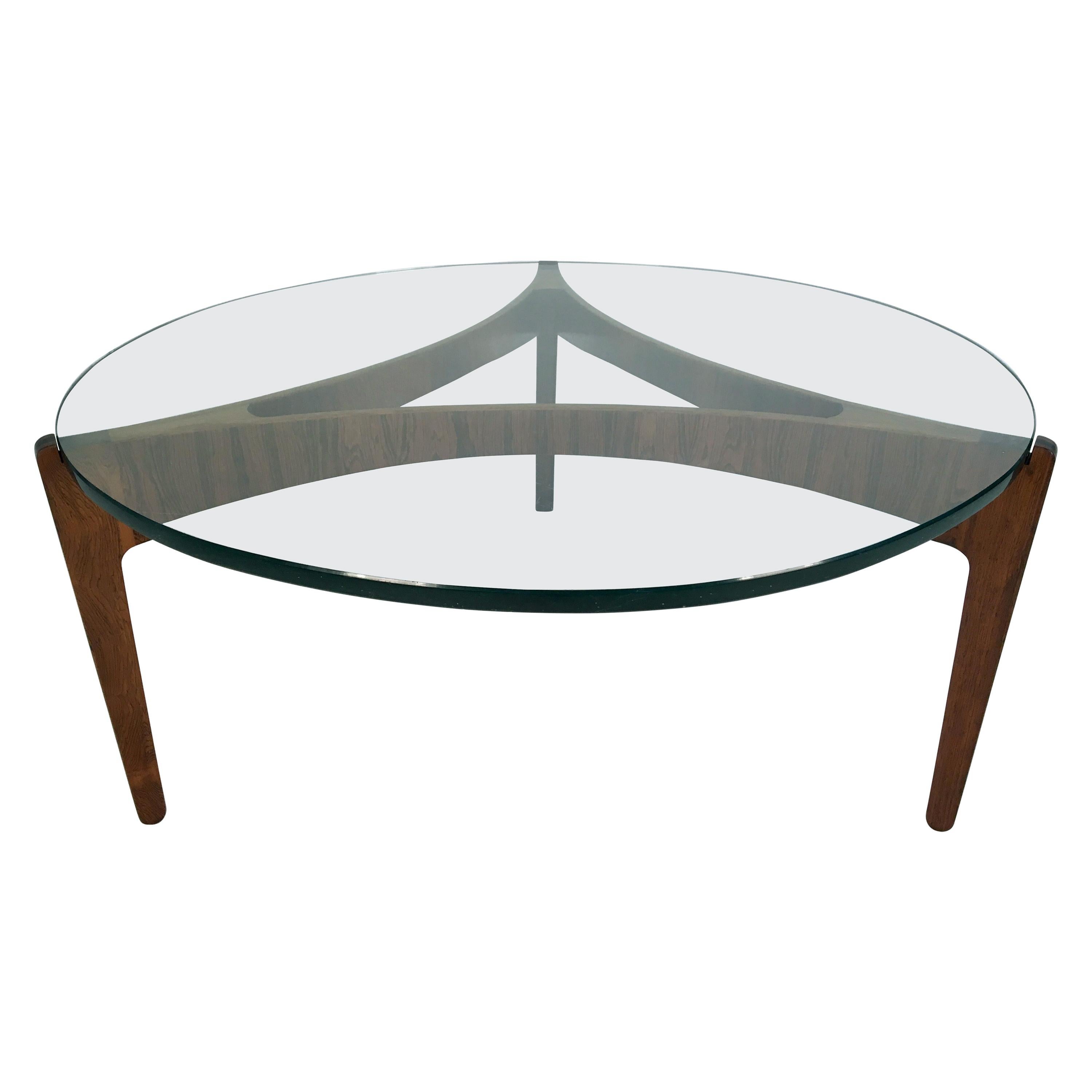 Midcentury Rosewood and Glass Coffee Table by S. Ellekaer, Denmark, circa 1960