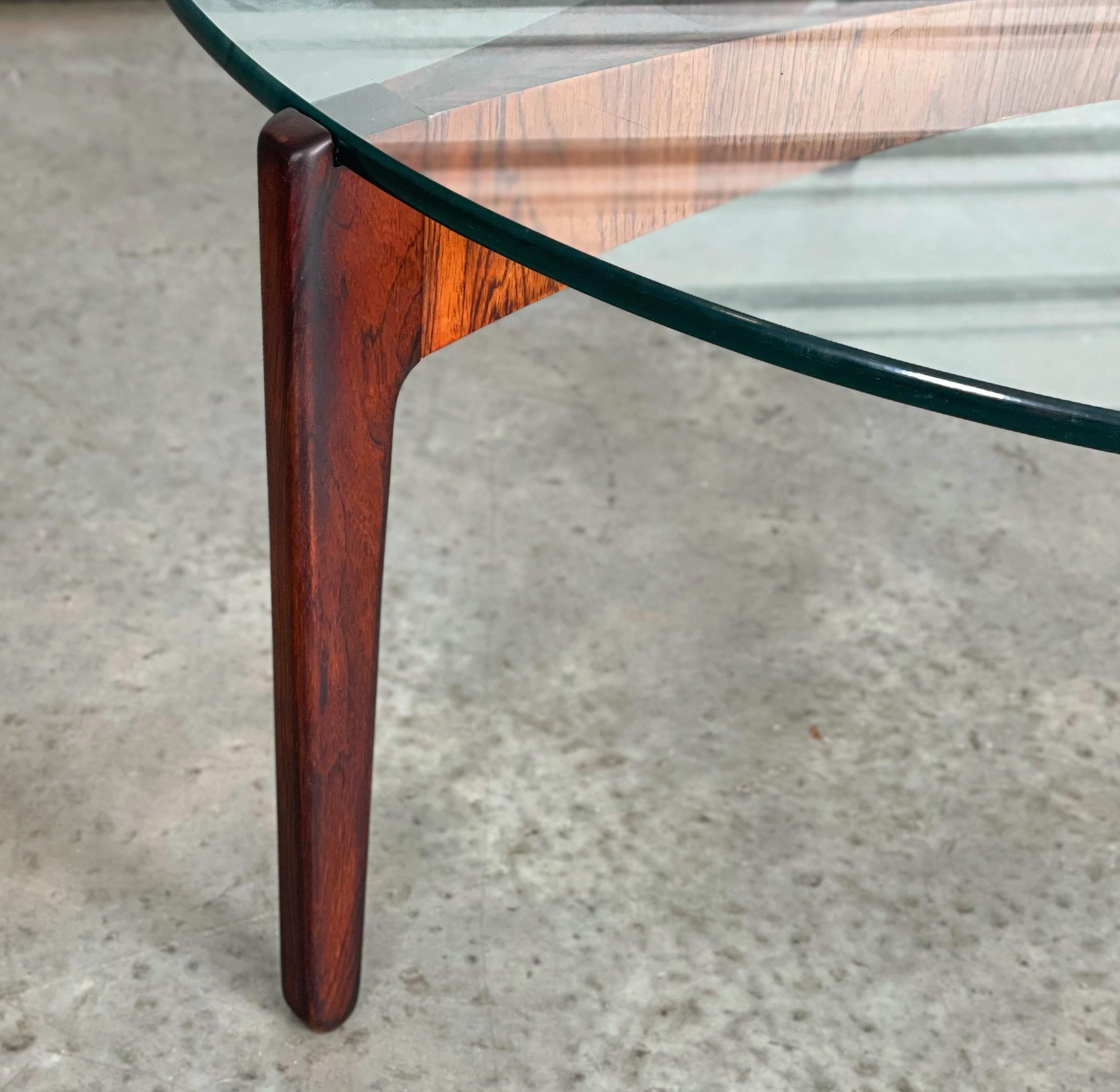 Midcentury Rosewood and Glass Coffee Table by Svend Ellekaer, Denmark In Good Condition In Framingham, MA