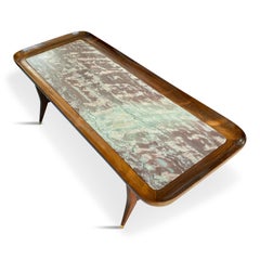 Midcentury Rosewood and Marble Coffee Table by Giuseppe Scapinelli