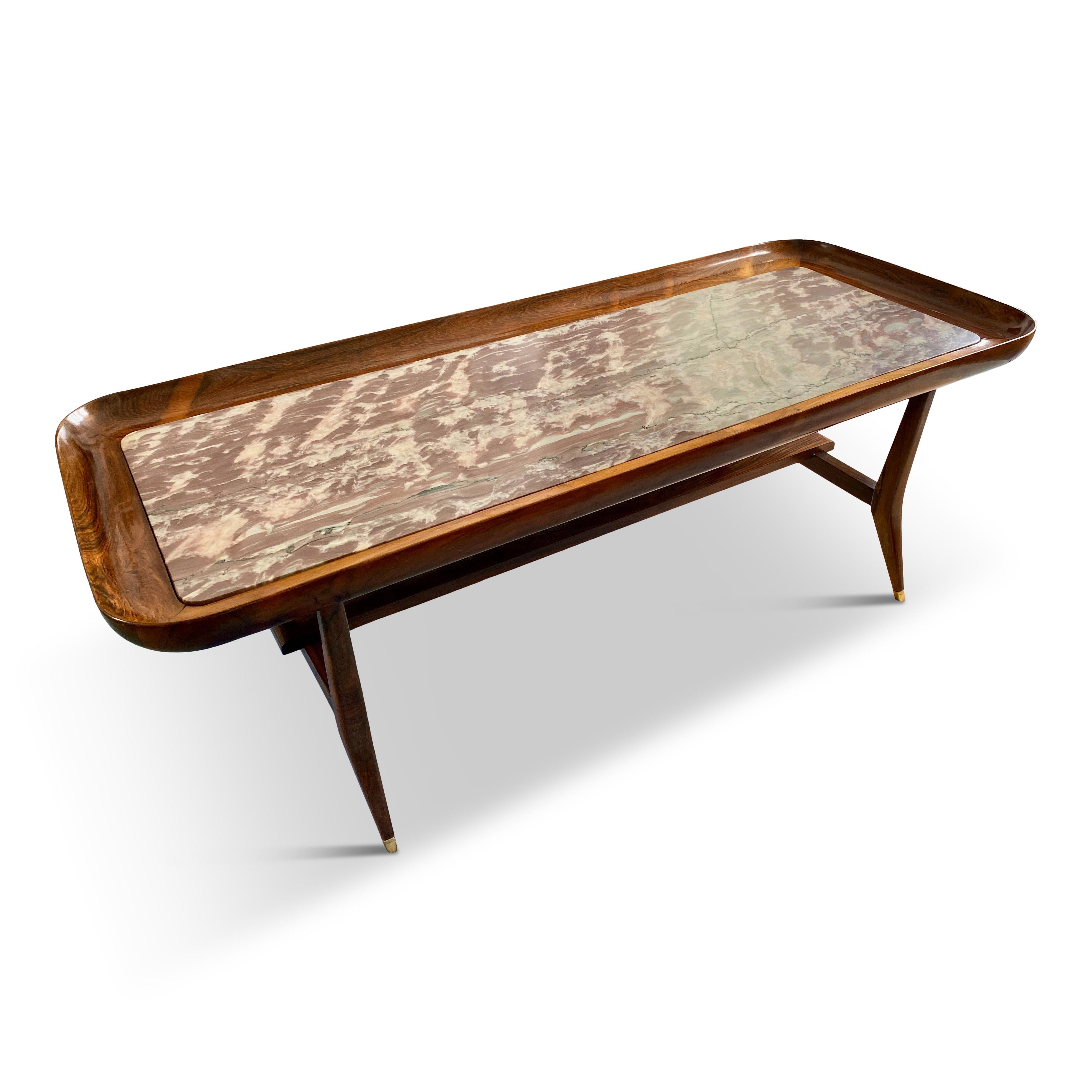 Mid-Century Modern Midcentury Rosewood and Marble Coffee Table by Giuseppe Scapinelli