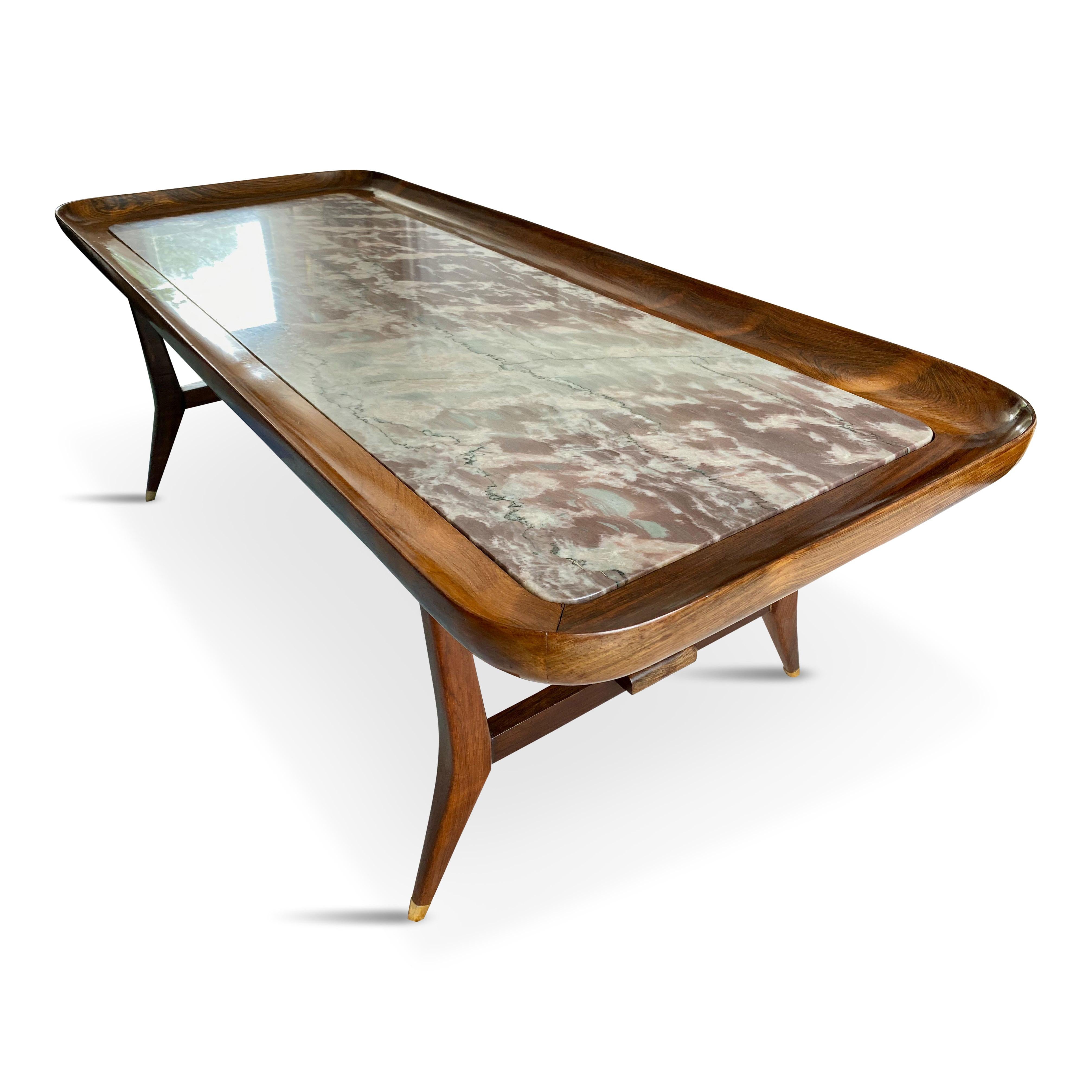 Brazilian Midcentury Rosewood and Marble Coffee Table by Giuseppe Scapinelli