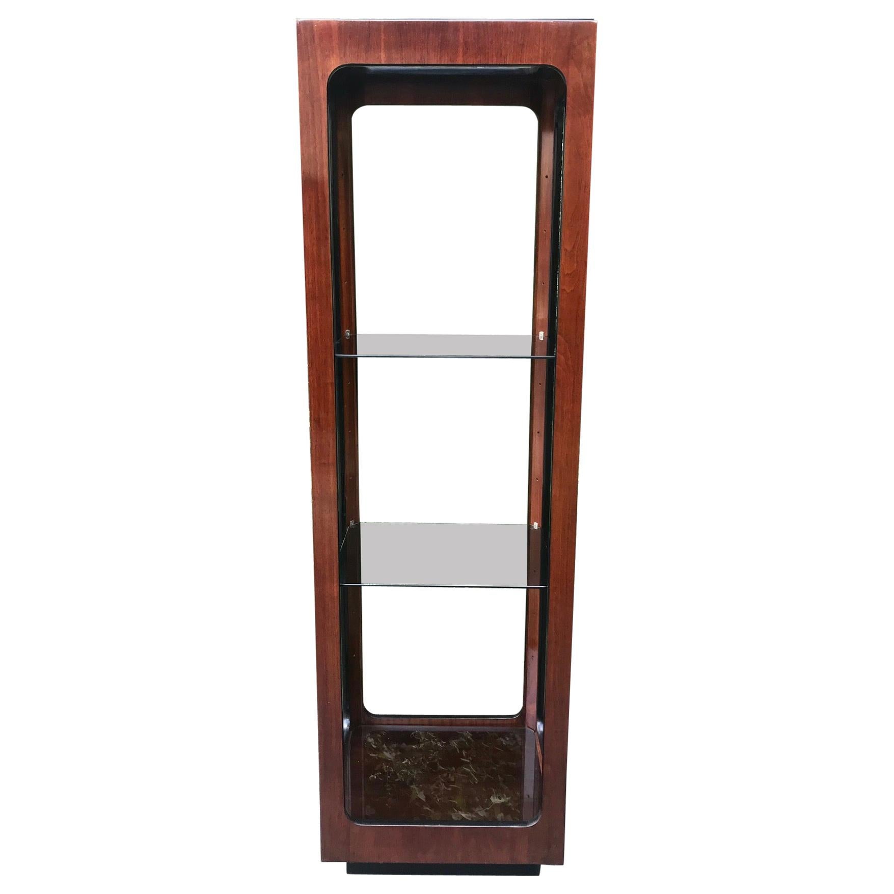 Modern midcentury rosewood and smocked glass shelf by John Keal, 1960 For Sale