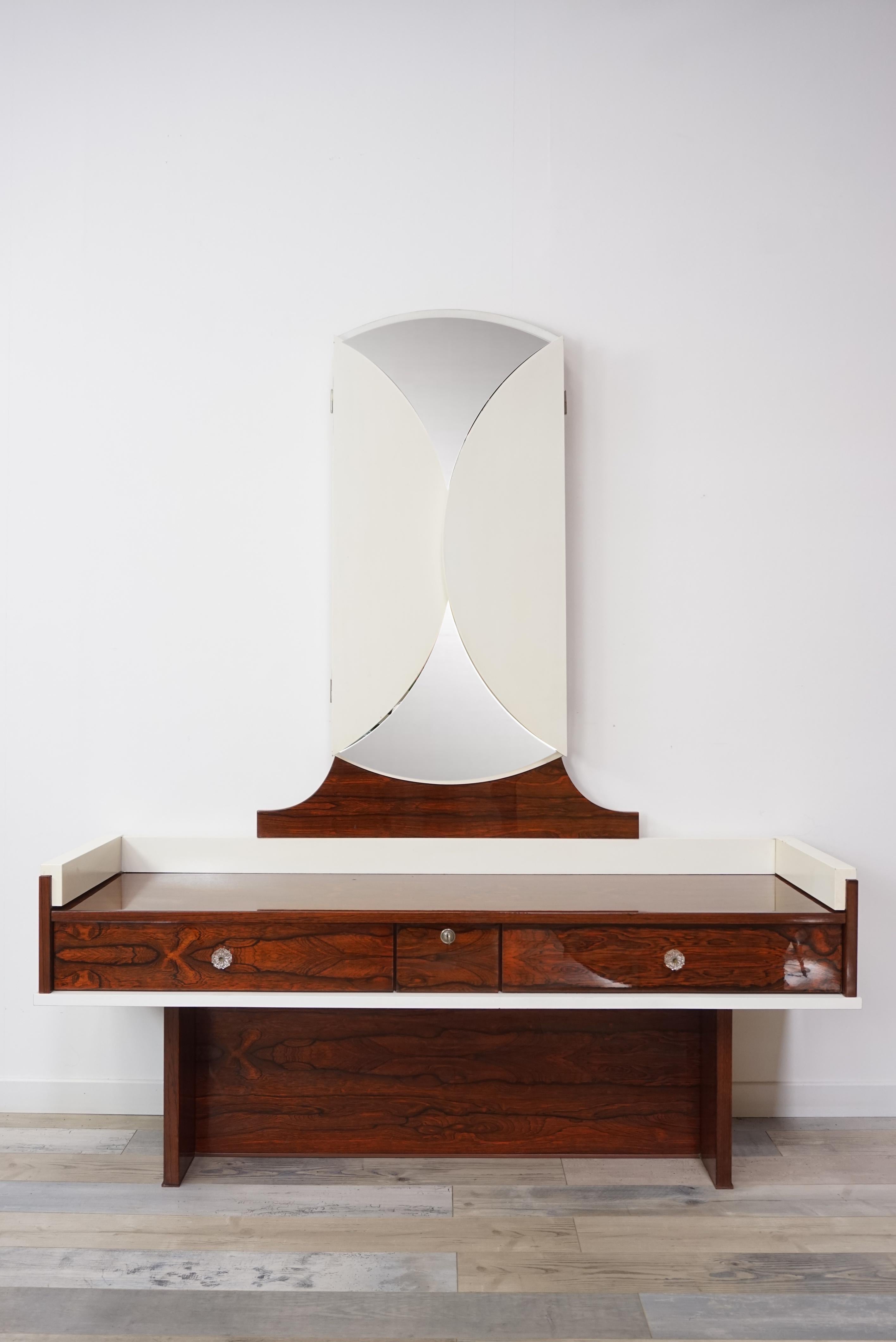 Space Age Midcentury Rosewood and White Lacquered Dressing Table