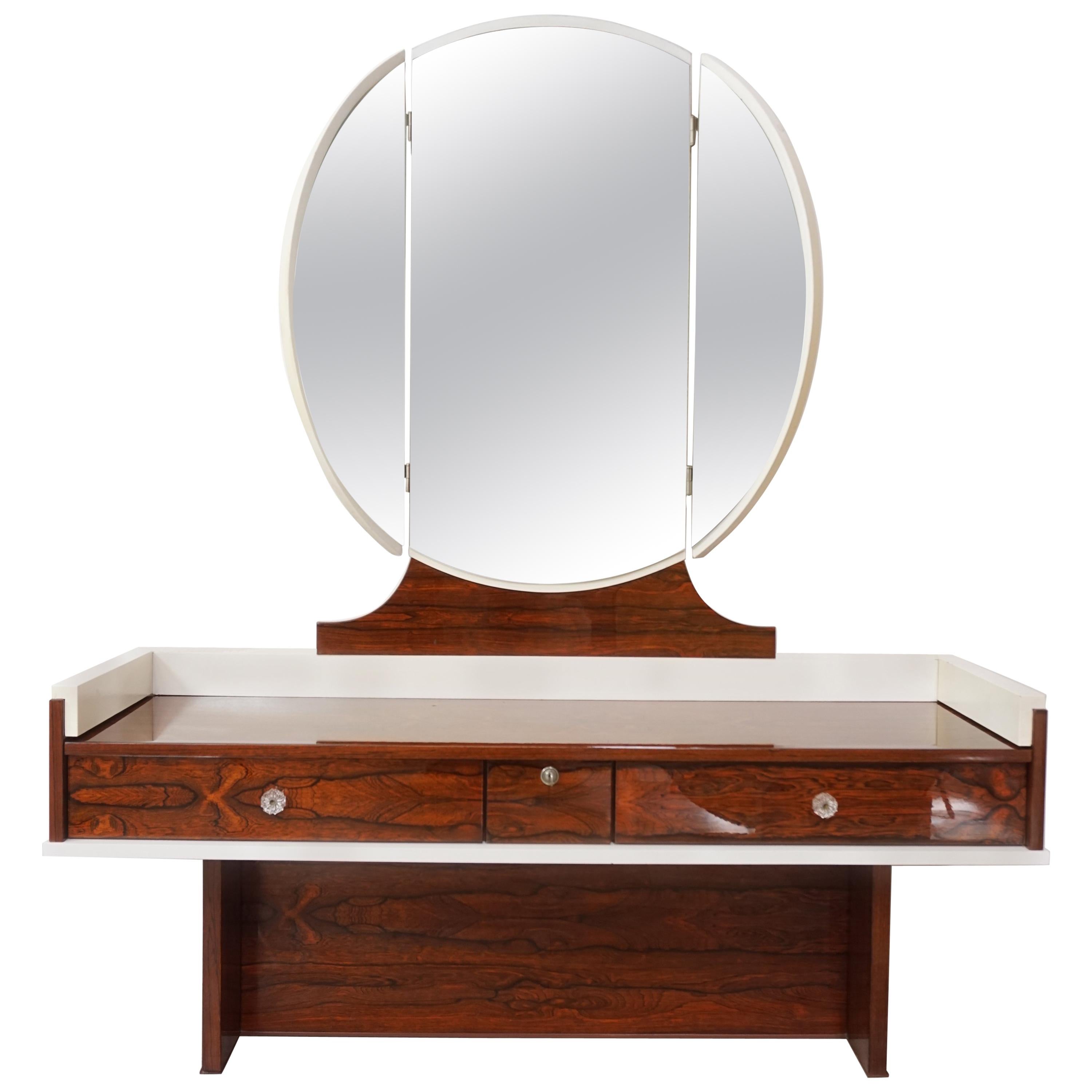 Midcentury Rosewood and White Lacquered Dressing Table