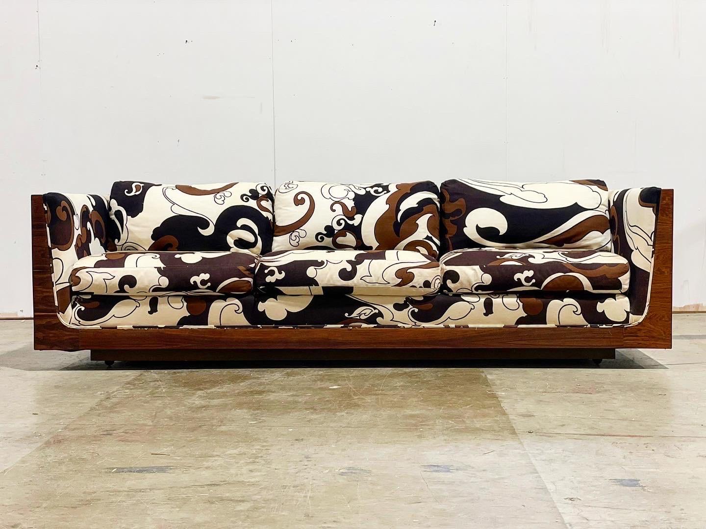 Fabric Midcentury Rosewood Case Sofa by Bernhardt Flair Division, After Baughman