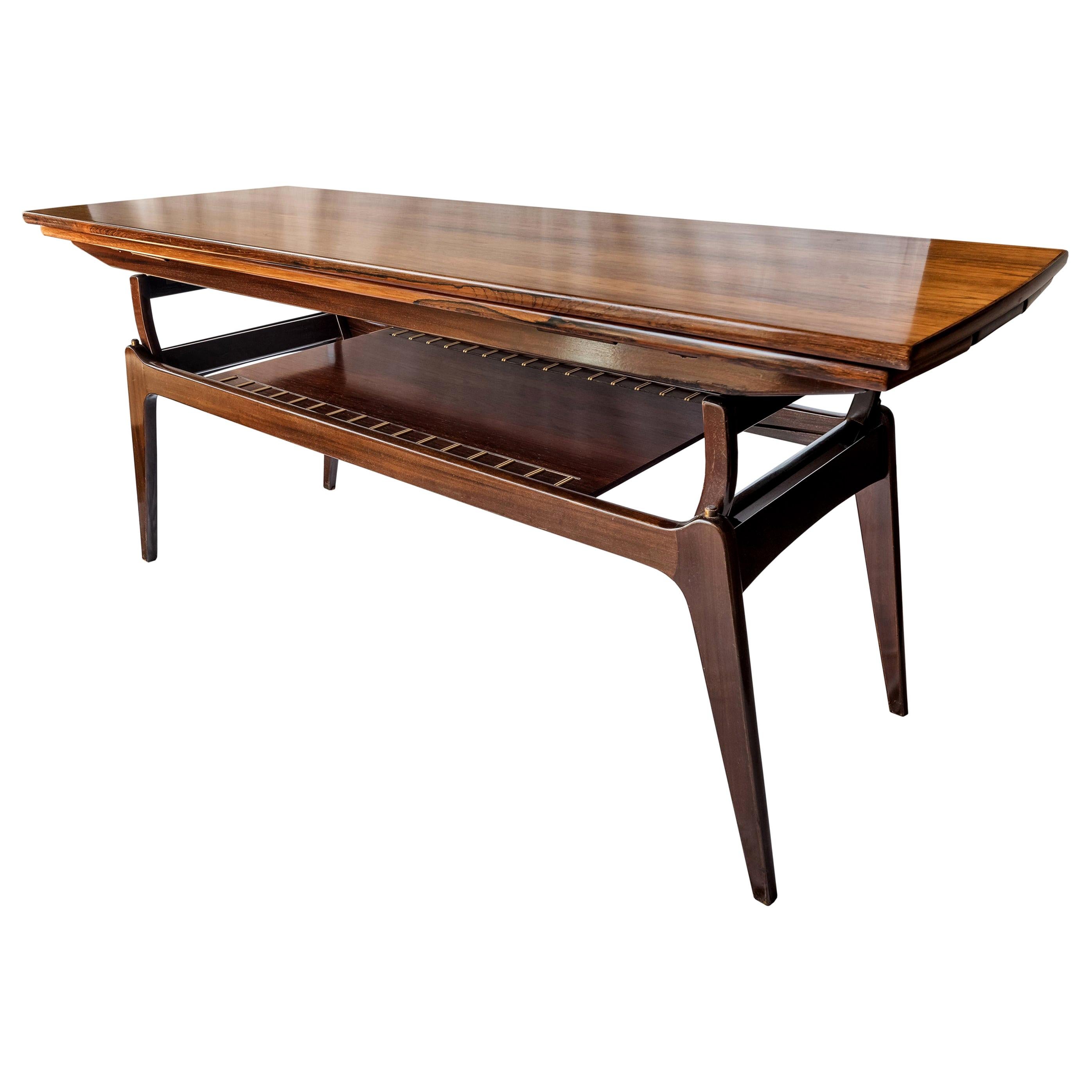 Midcentury Rosewood Metamorphic Elevator Coffee Dinner Table, B. C. Møbler, 60's