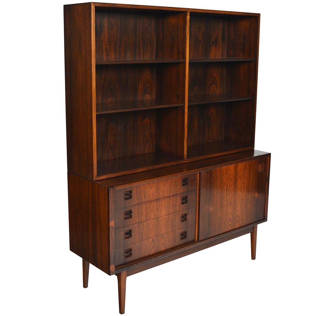 Midcentury Rosewood Credenza with Bookcase Hutch