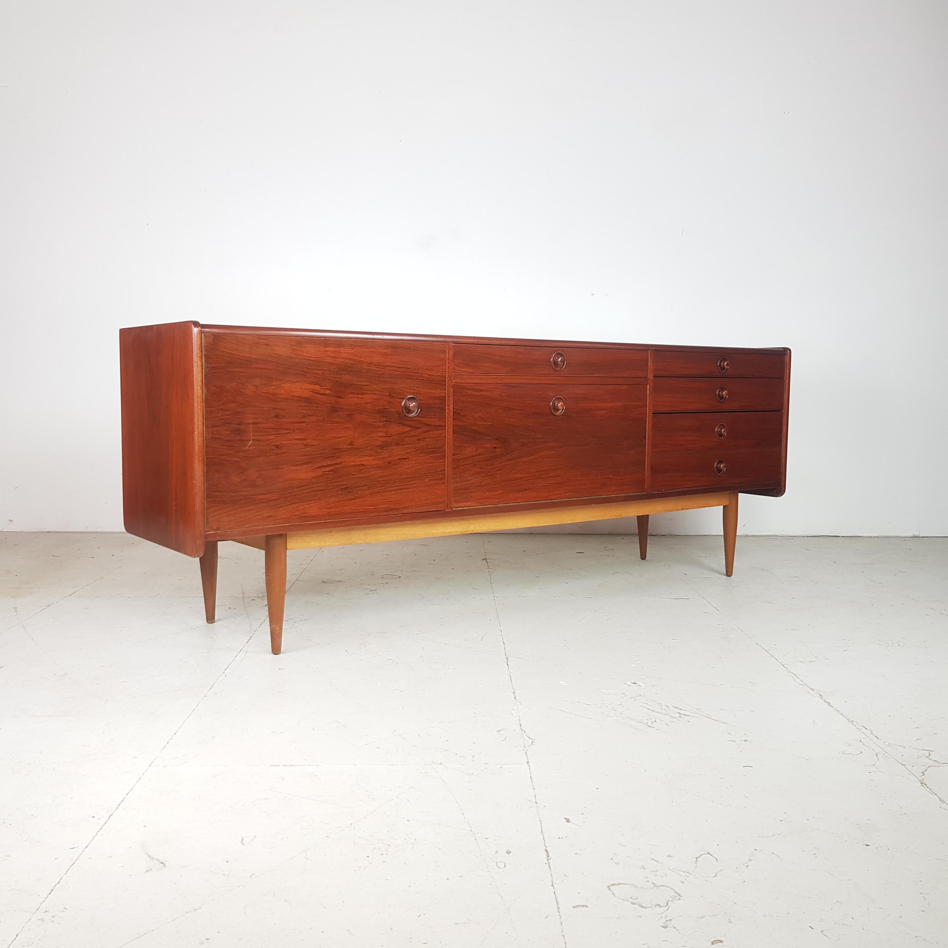 Midcentury Rosewood Danish Sideboard In Good Condition For Sale In Lewes, East Sussex