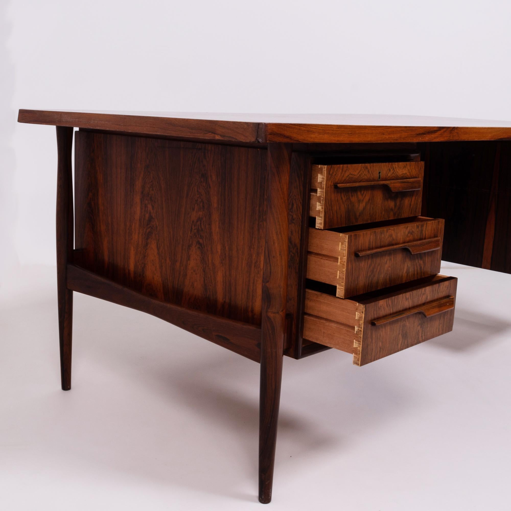 Midcentury Modern Brown Rosewood Desk, 20th Century, c 1960s, lockable drawers 5