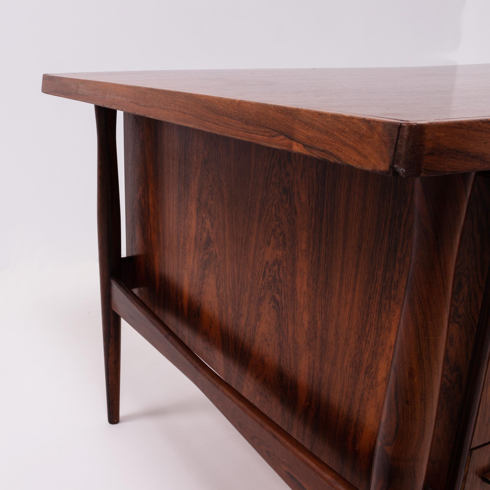 Midcentury Modern Brown Rosewood Desk, 20th Century, c 1960s, lockable drawers 6