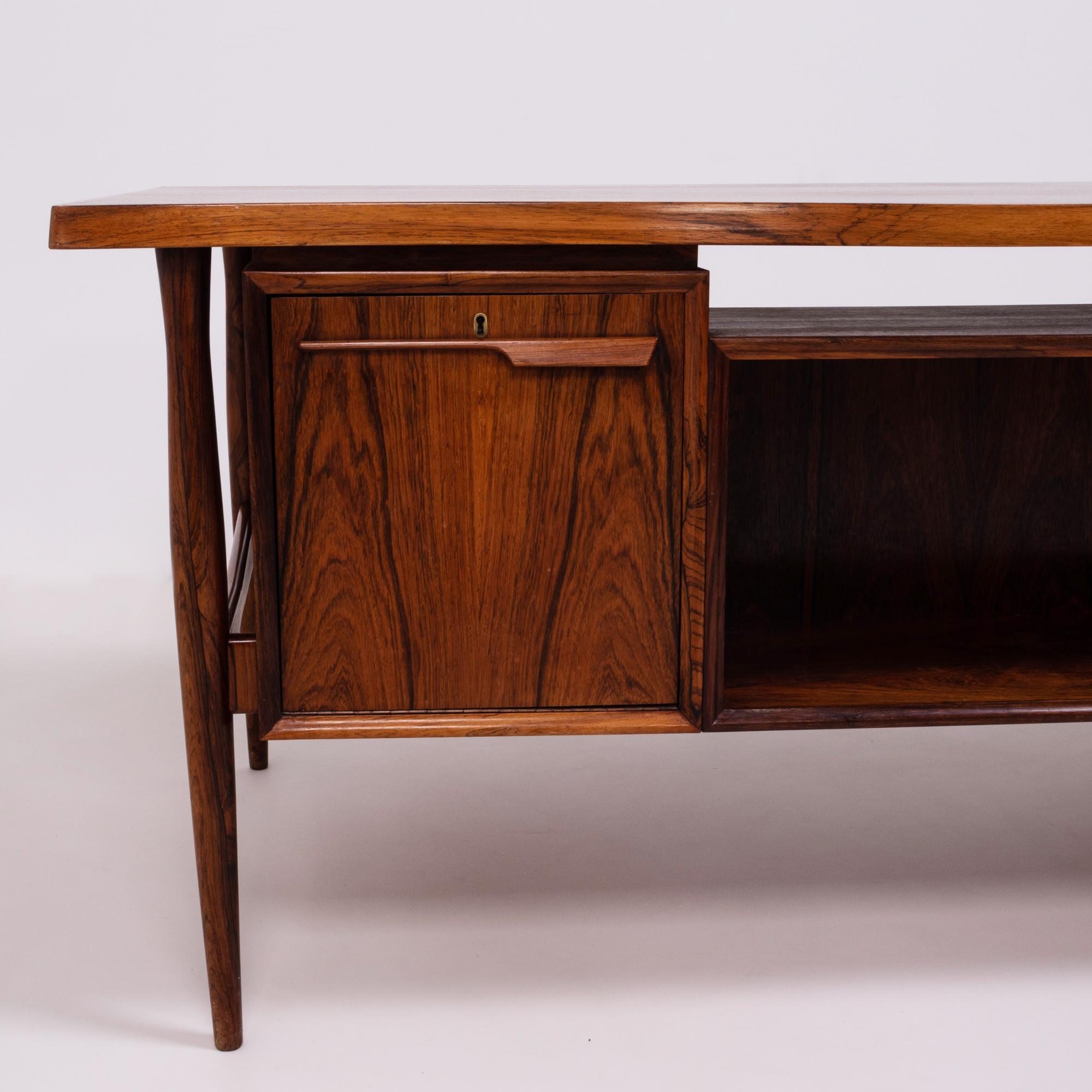 Midcentury Modern Brown Rosewood Desk, 20th Century, c 1960s, lockable drawers 7