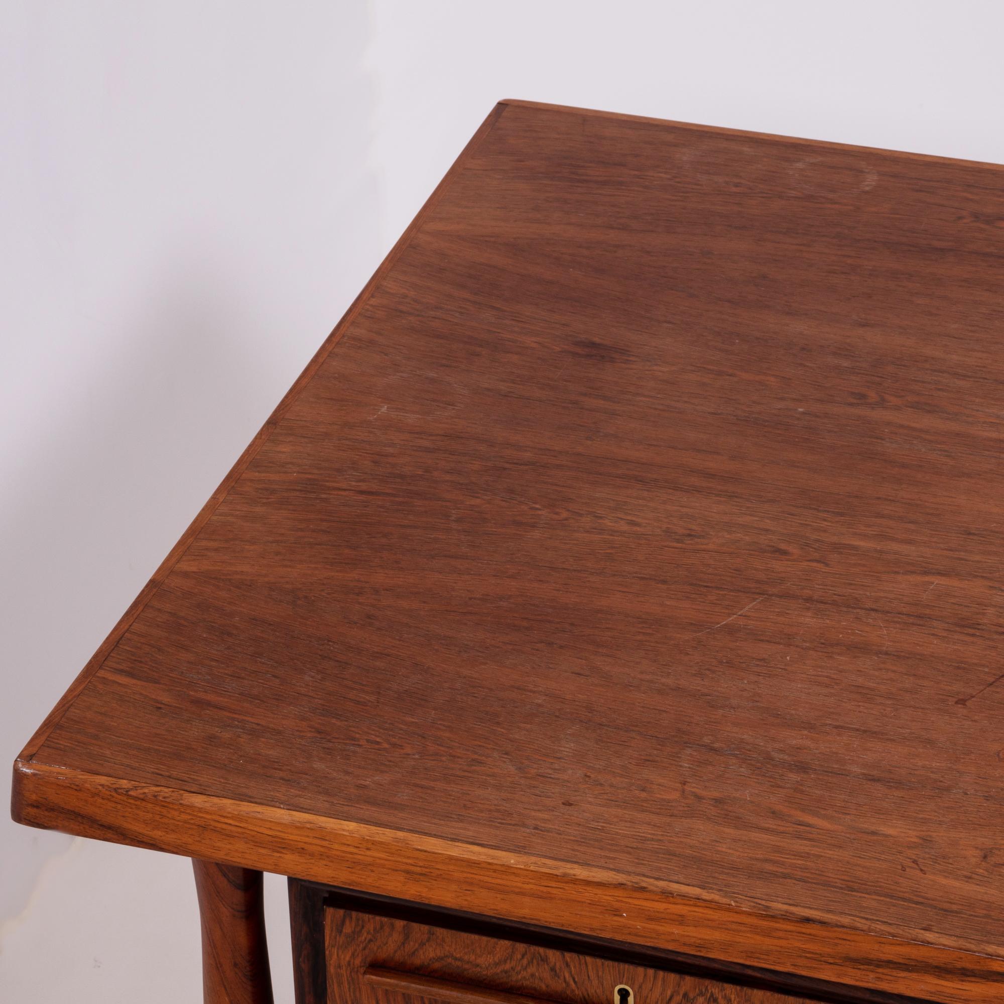 Midcentury Modern Brown Rosewood Desk, 20th Century, c 1960s, lockable drawers 10