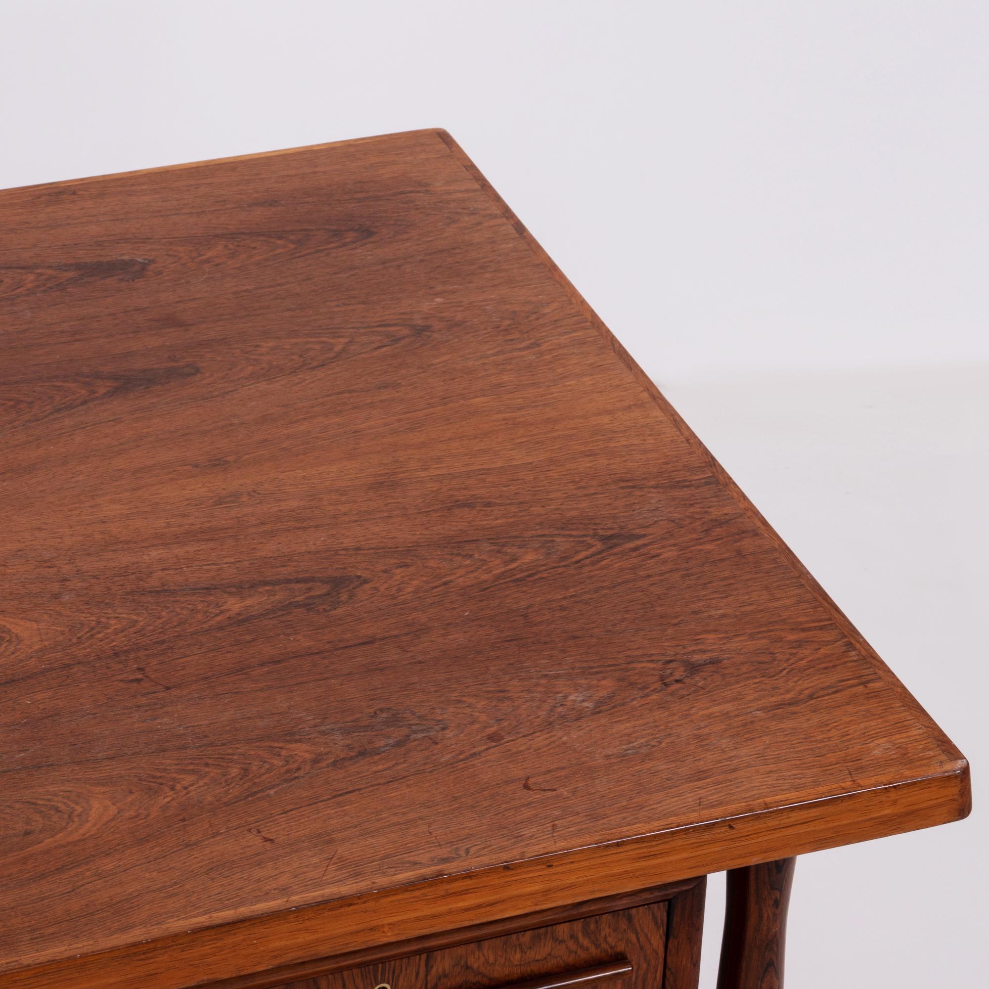 Midcentury Modern Brown Rosewood Desk, 20th Century, c 1960s, lockable drawers 11