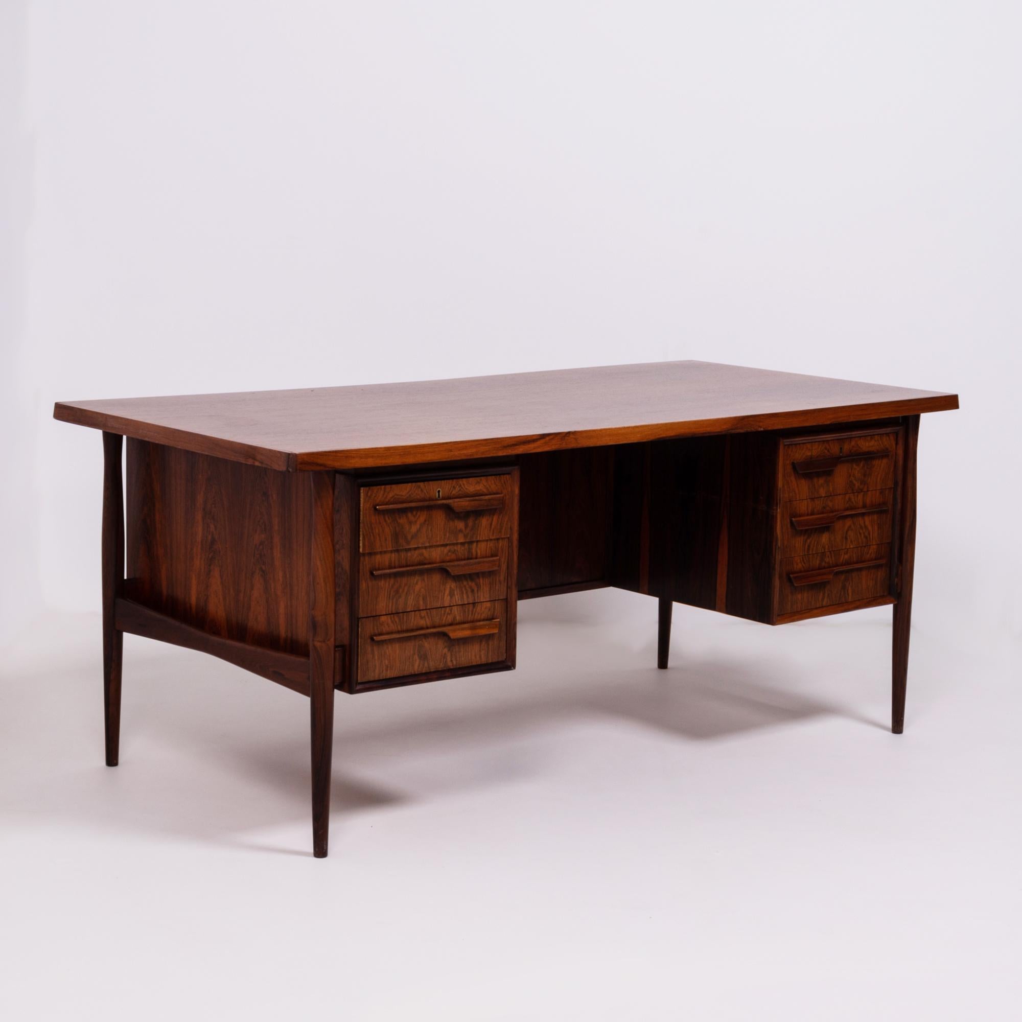 Mid-Century Modern Midcentury Modern Brown Rosewood Desk, 20th Century, c 1960s, lockable drawers