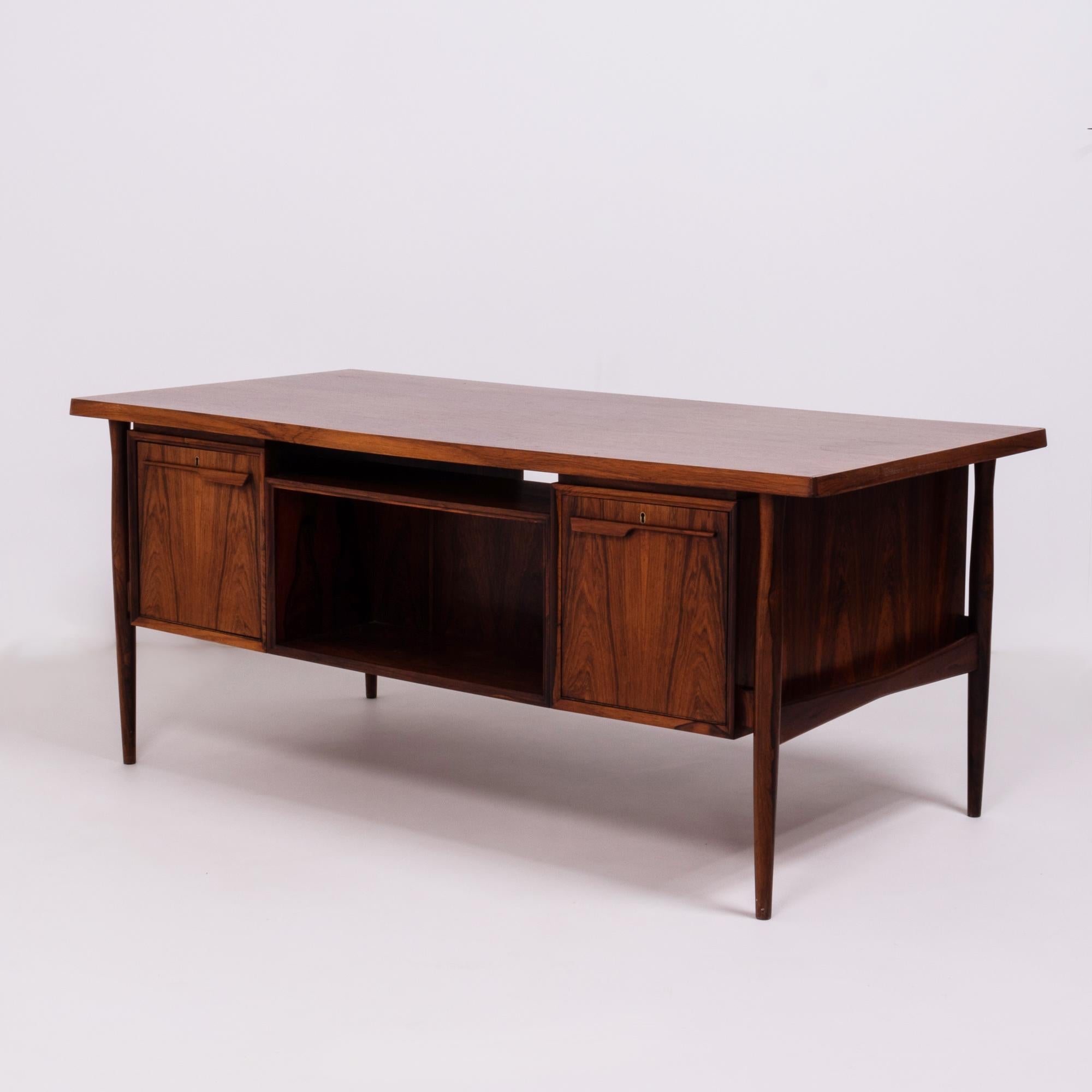 19th Century Midcentury Modern Brown Rosewood Desk, 20th Century, c 1960s, lockable drawers