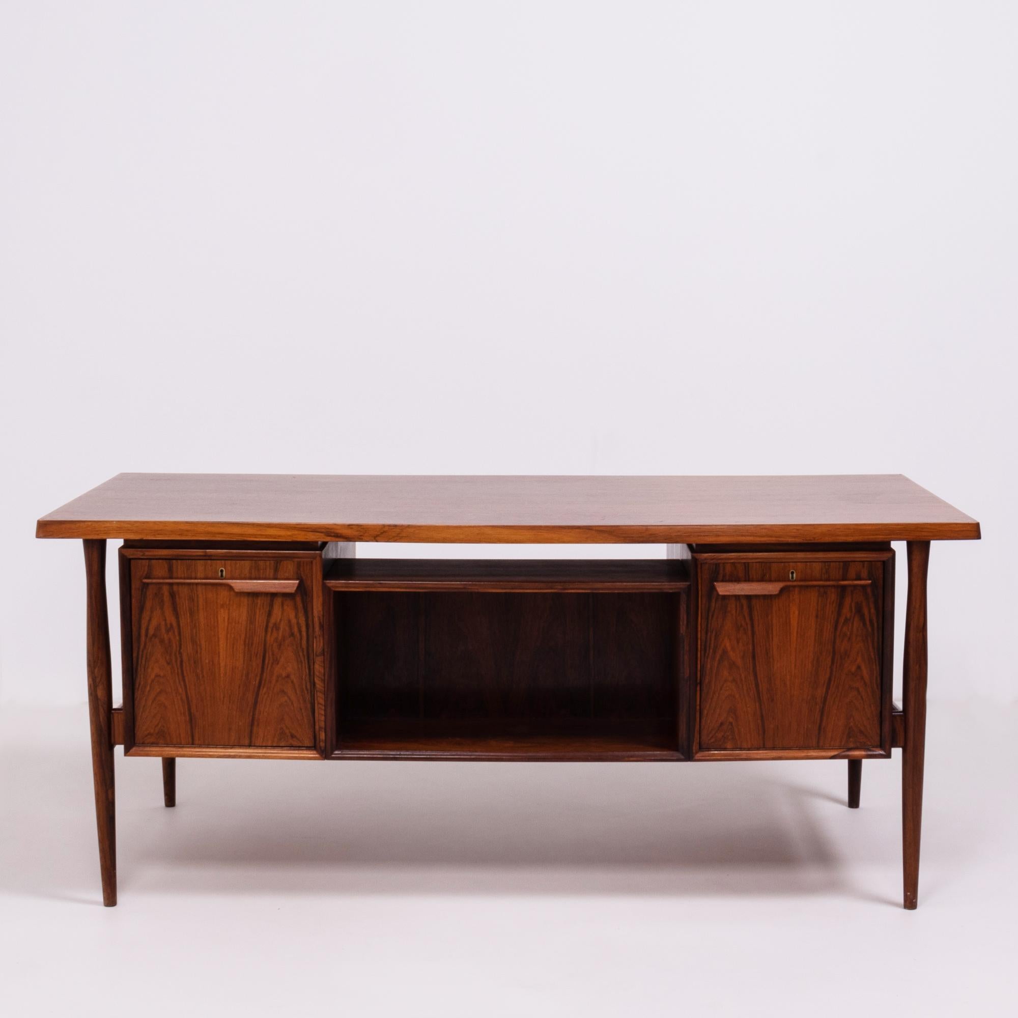 Midcentury Modern Brown Rosewood Desk, 20th Century, c 1960s, lockable drawers 1