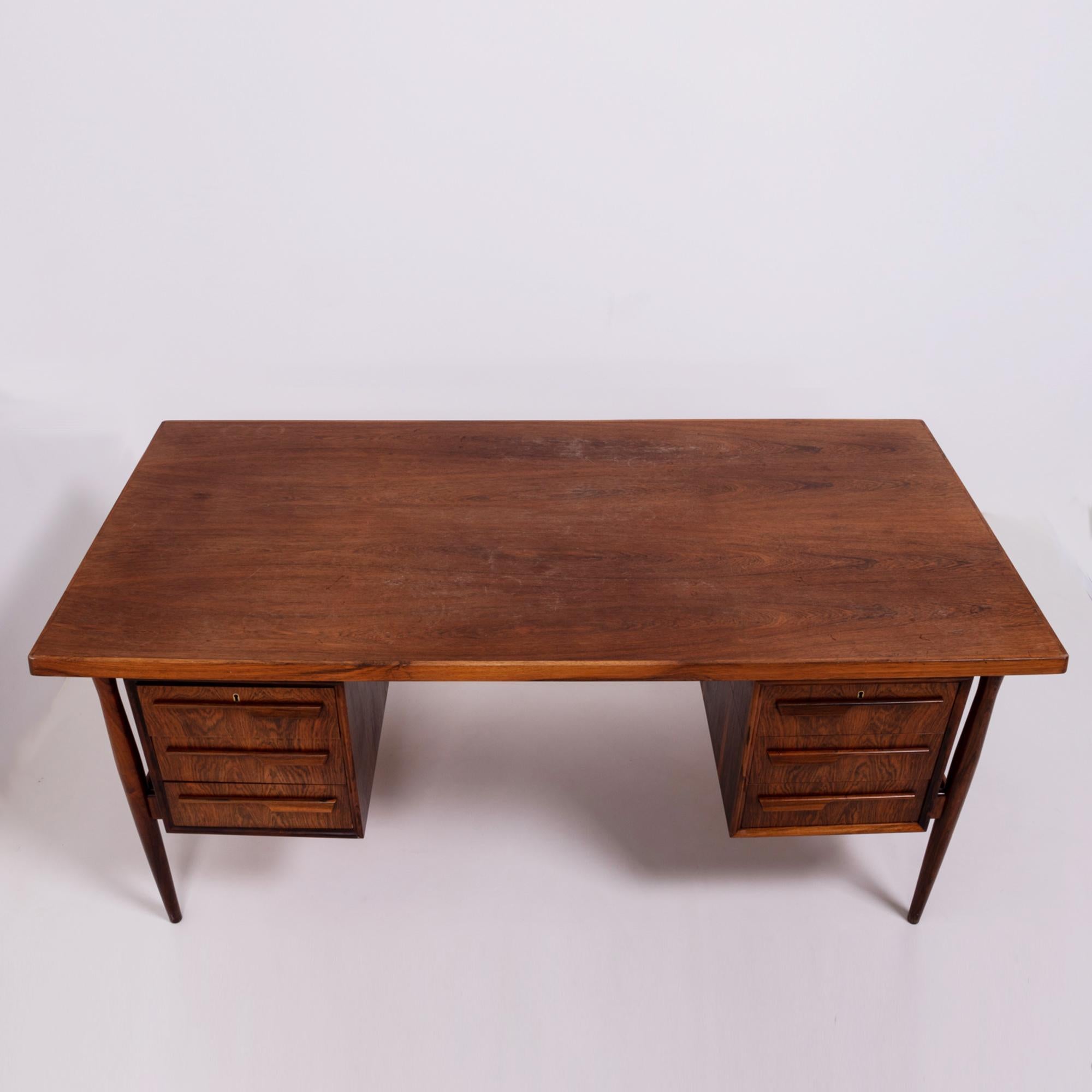 Midcentury Modern Brown Rosewood Desk, 20th Century, c 1960s, lockable drawers 2