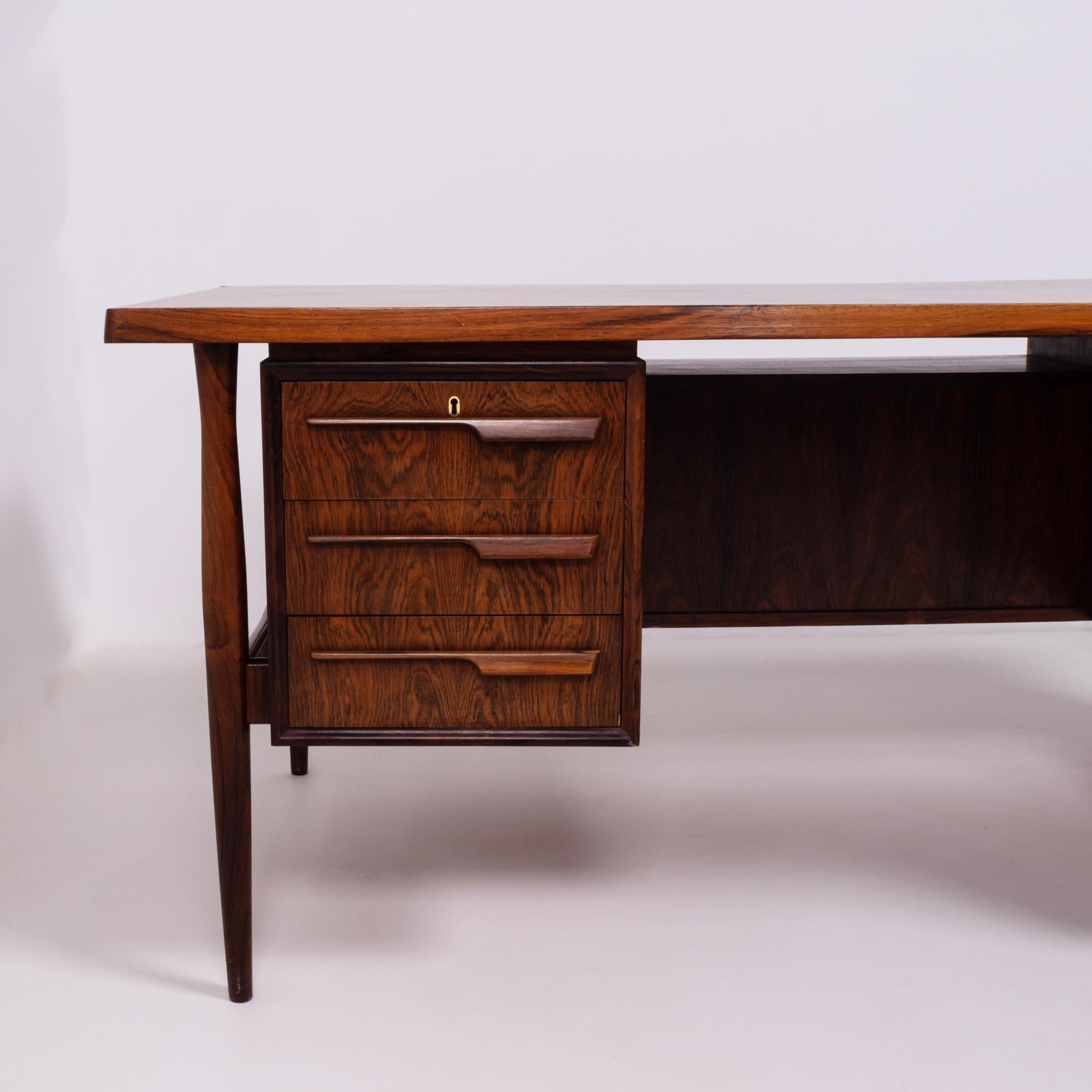 Midcentury Modern Brown Rosewood Desk, 20th Century, c 1960s, lockable drawers 3