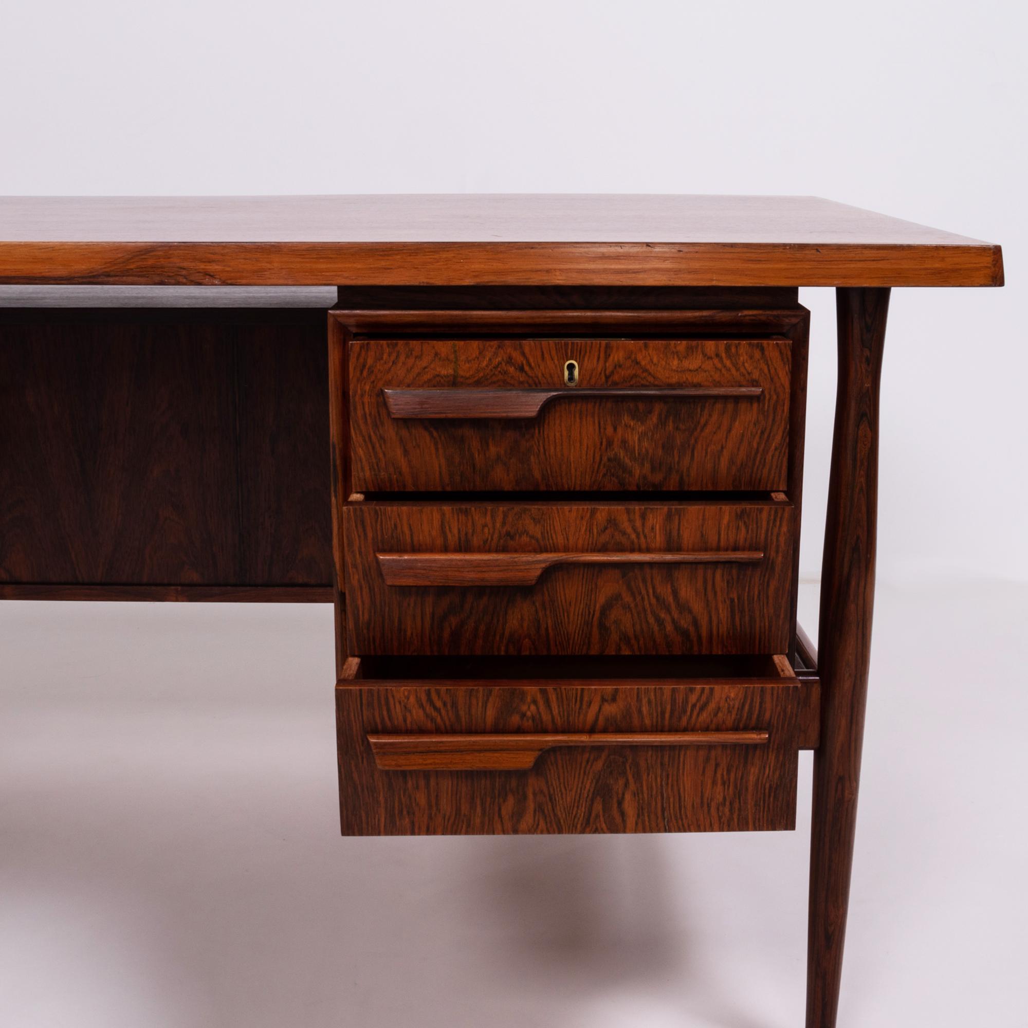 Midcentury Modern Brown Rosewood Desk, 20th Century, c 1960s, lockable drawers 4