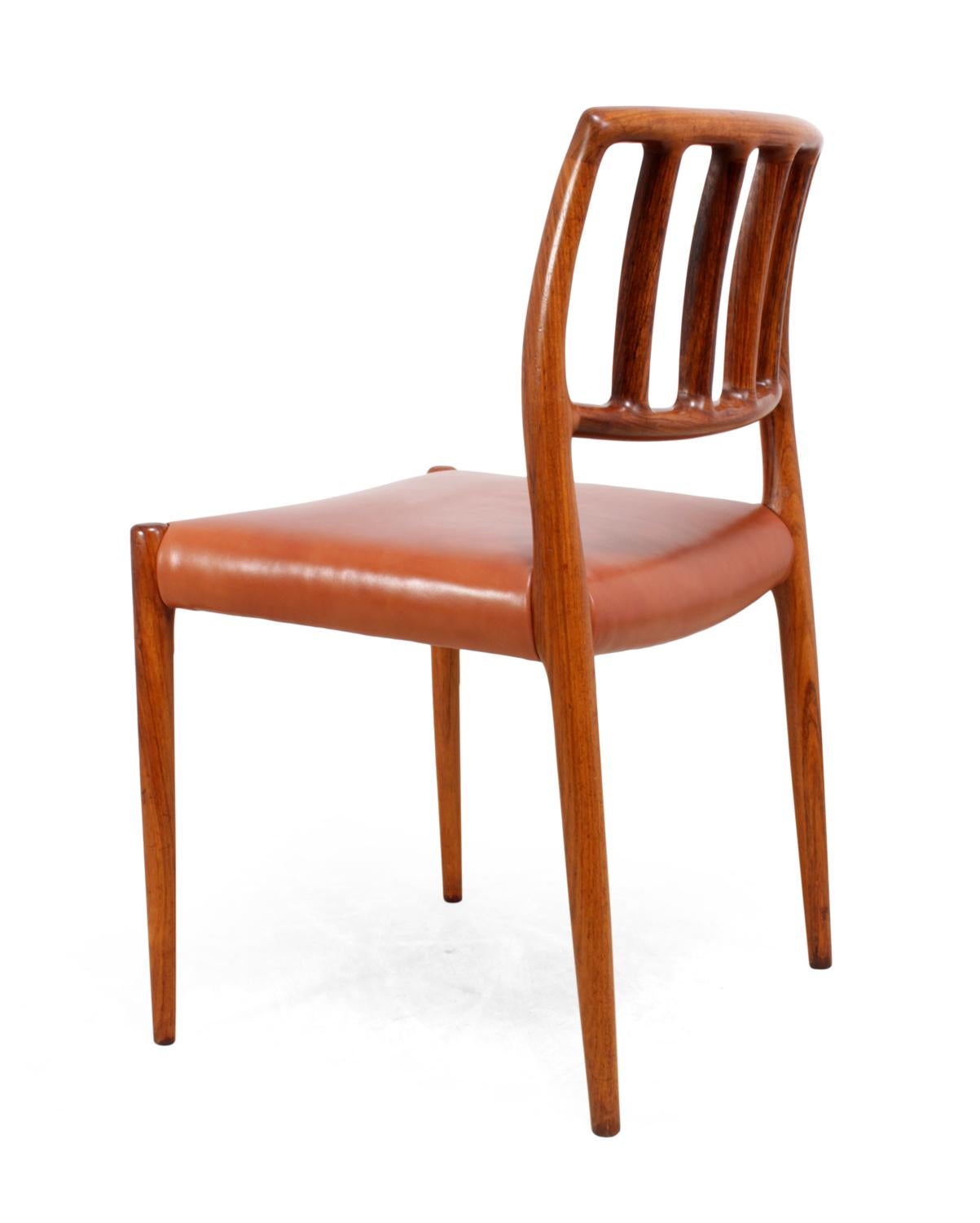 Leather Midcentury Rosewood Dining Chairs by Moller Model 83