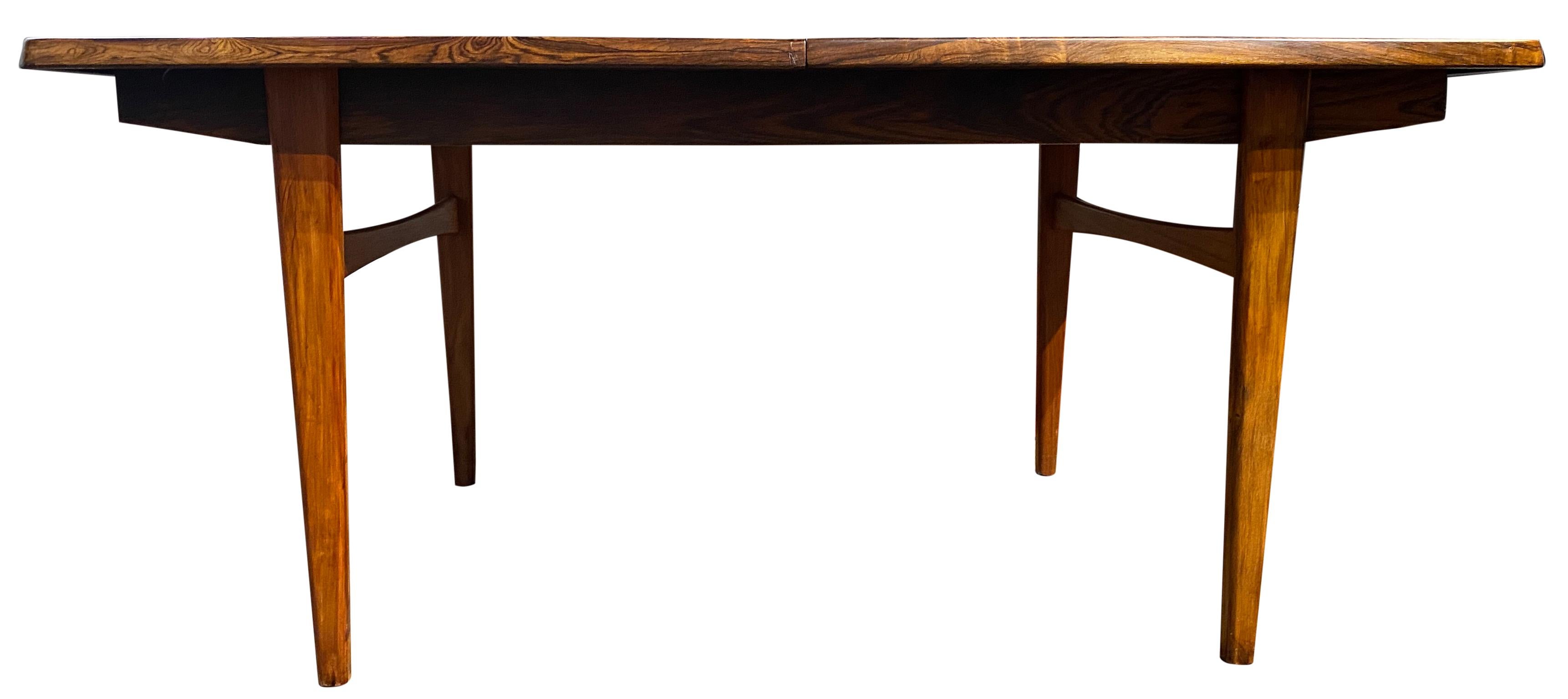 Mid-Century Modern Midcentury Rosewood Expandable Dining Table with 2 Nesting Leaves