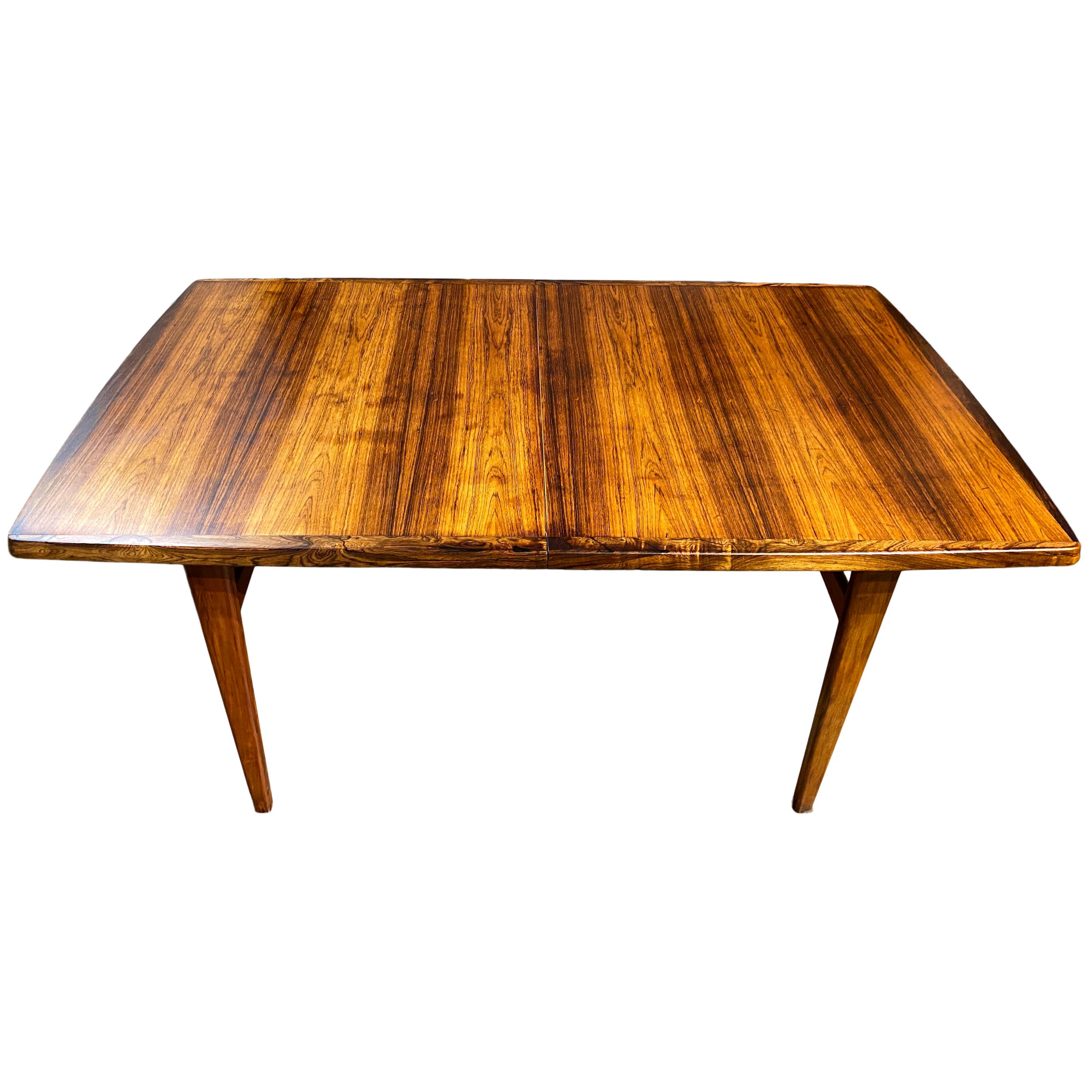 Midcentury Rosewood Expandable Dining Table with 2 Nesting Leaves