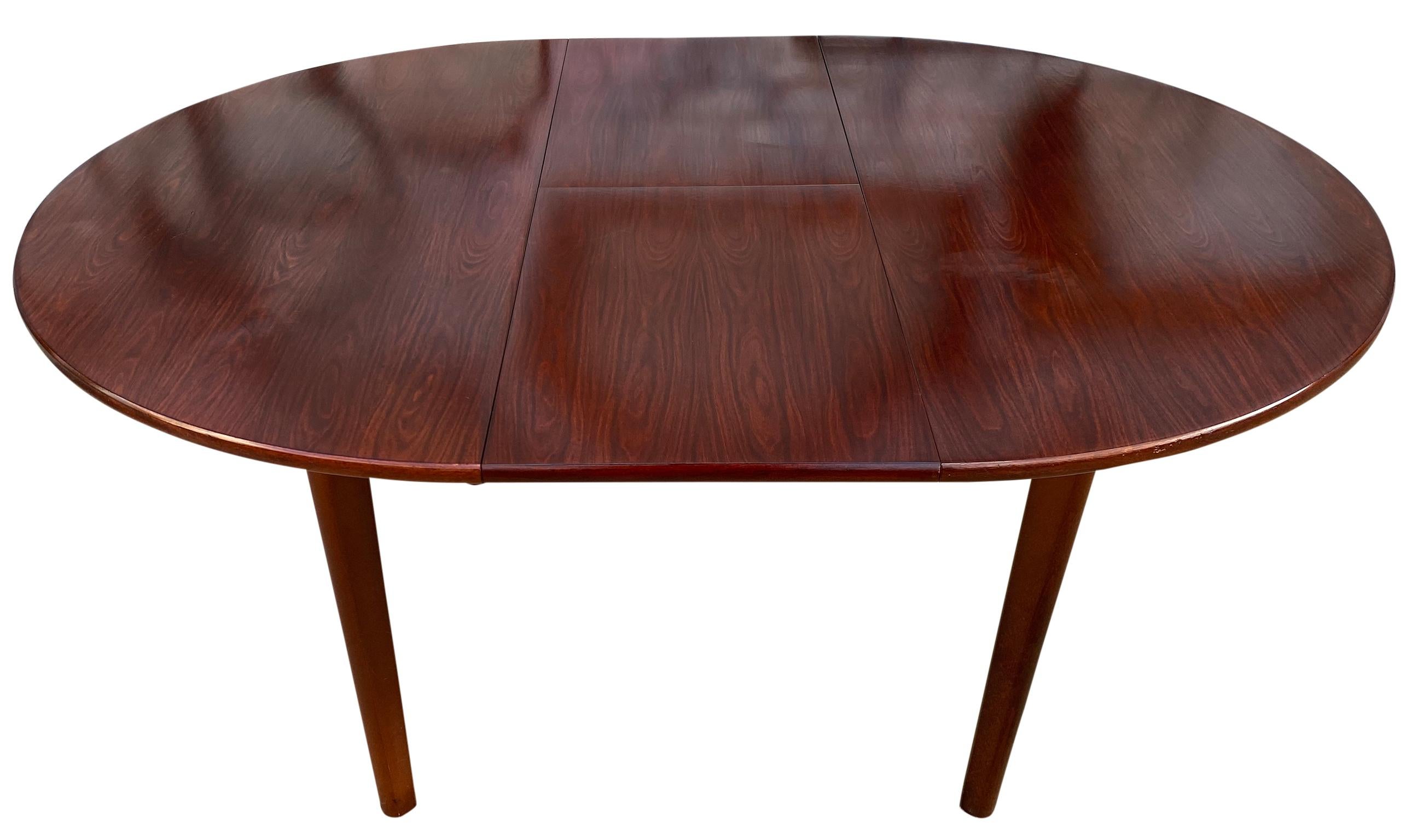 Mid-Century Modern Midcentury Rosewood Expandable Round Dining Table with 1 Nesting Leaf