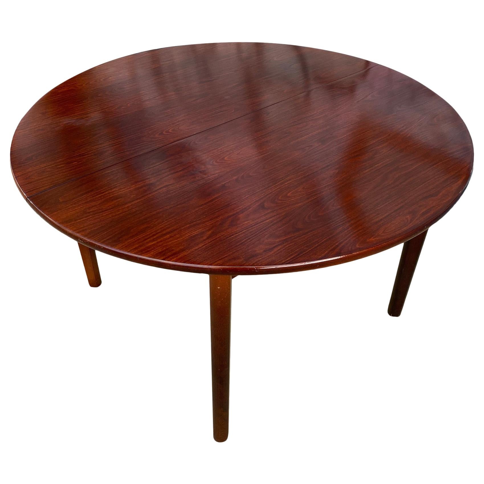 Midcentury Rosewood Expandable Round Dining Table with 1 Nesting Leaf