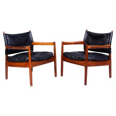 Midcentury Rosewood & Leather Easy Chairs by Gunnar Myrstrand for Källemo, 1960s