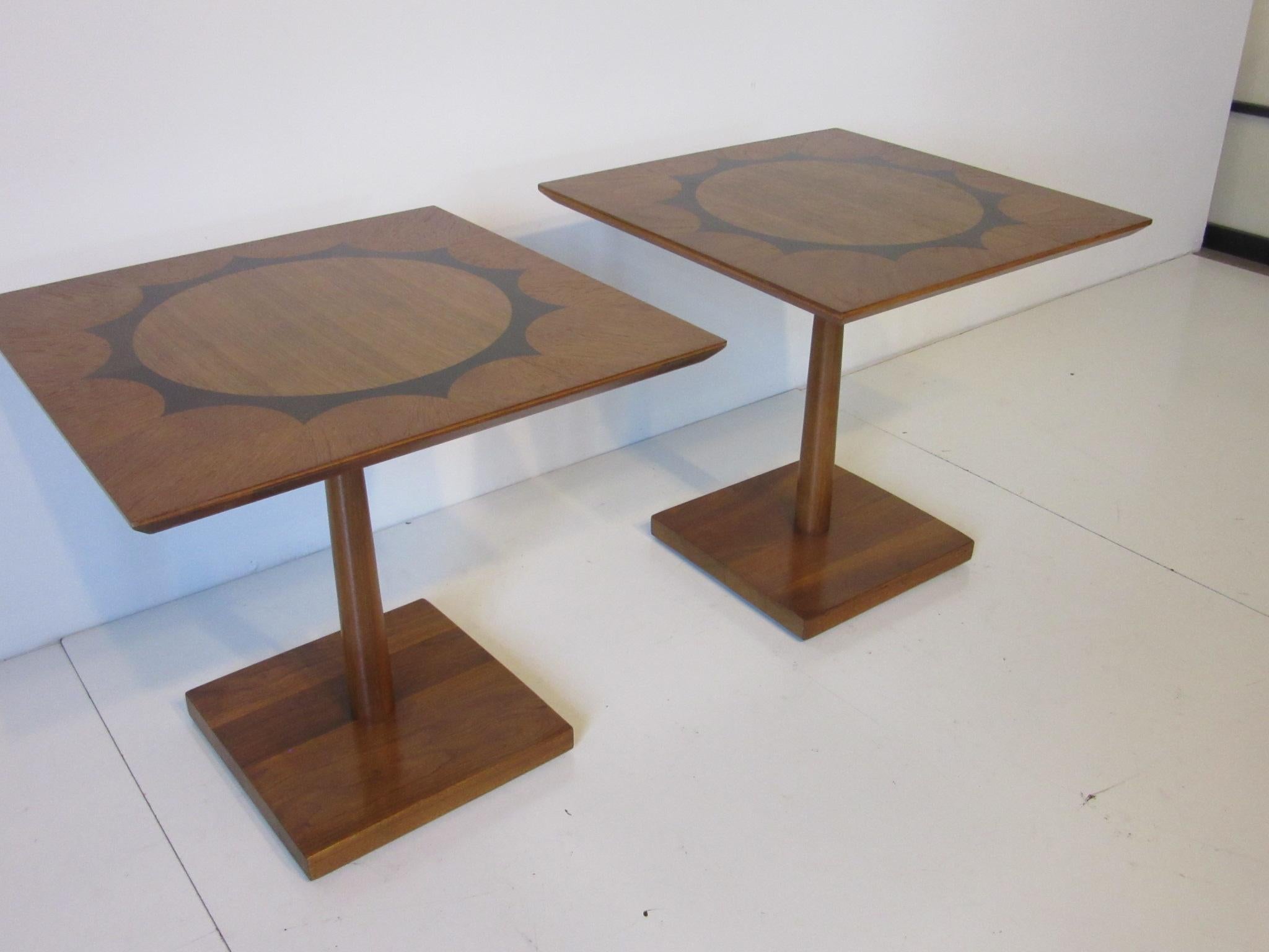 Mid-Century Modern Midcentury Rosewood / Mahogany and Walnut Pedestal End Tables