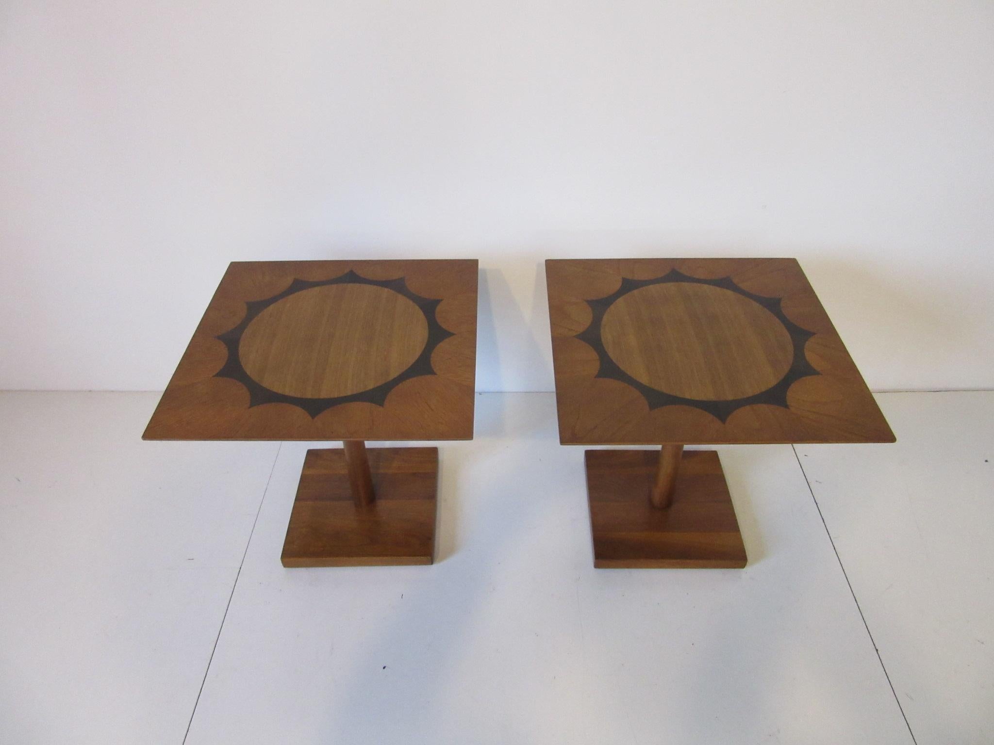 Midcentury Rosewood / Mahogany and Walnut Pedestal End Tables 2