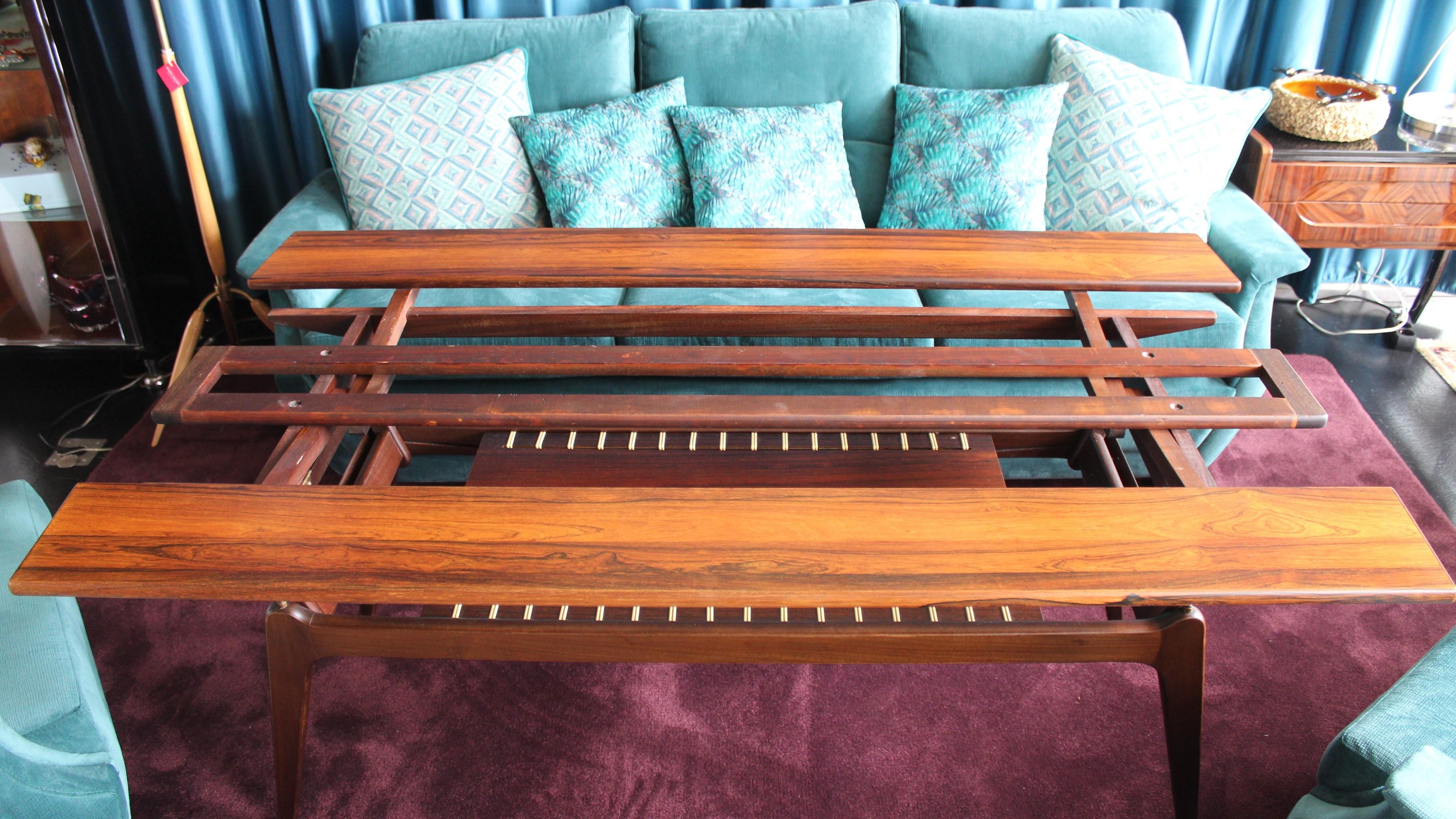 Midcentury Rosewood Metamorphic Elevator Coffee Dinner Table, B. C. Møbler, 60's 2