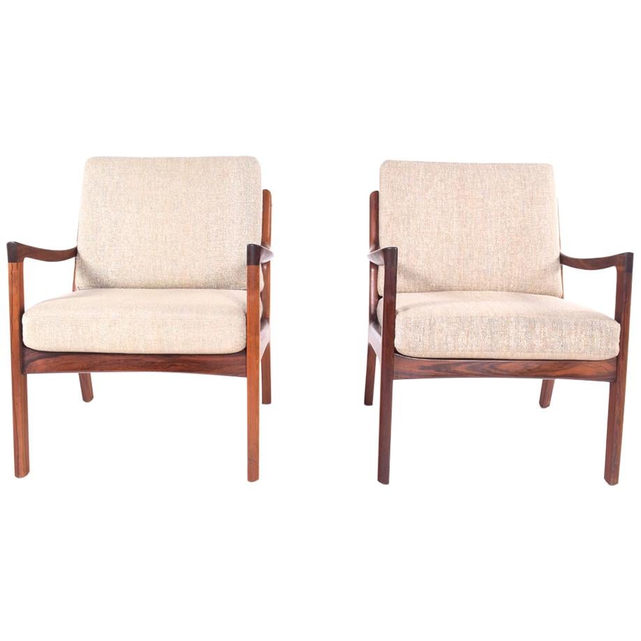 Midcentury Rosewood Ole Wanscher Easy Chairs, 1960s