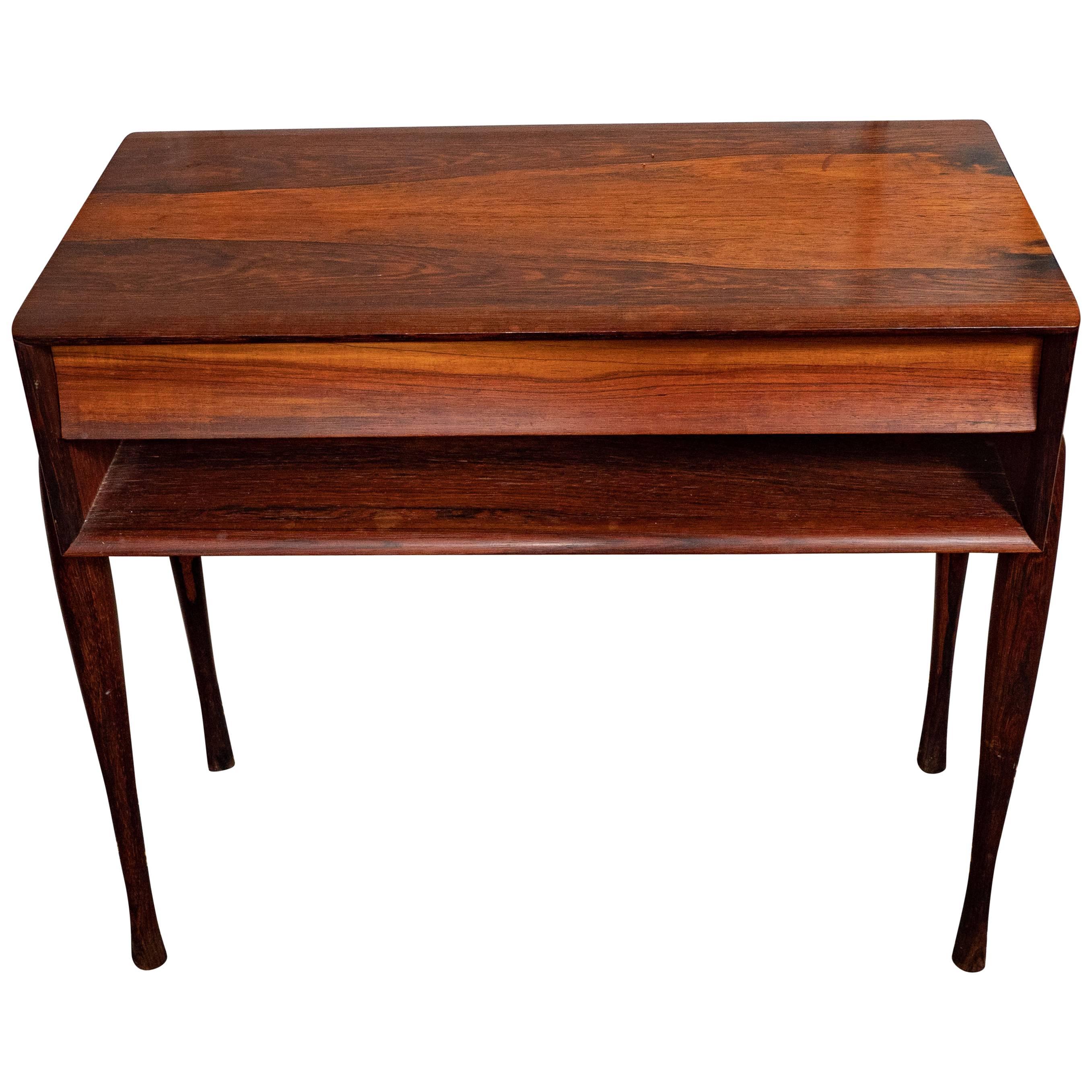 Midcentury Rosewood Side Table with Shelf, circa 1960