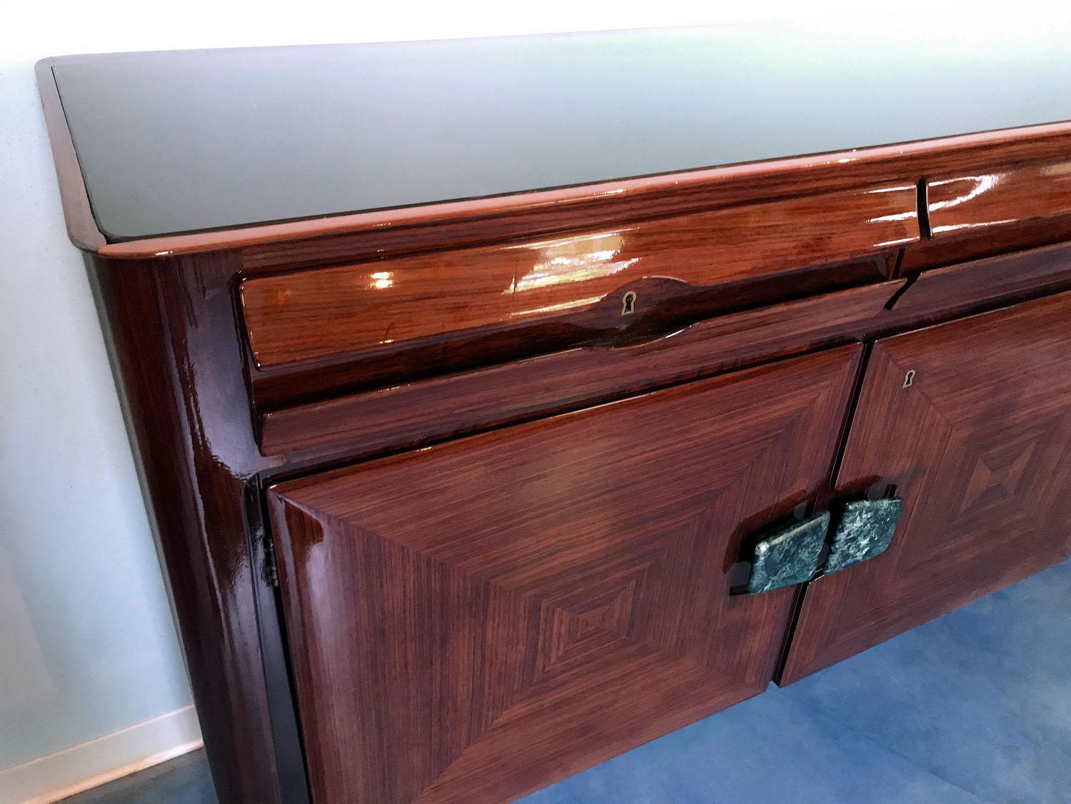 Veneer Italian Mid-Century Sideboard with Marble Handles by Vittorio Dassi, 1950s