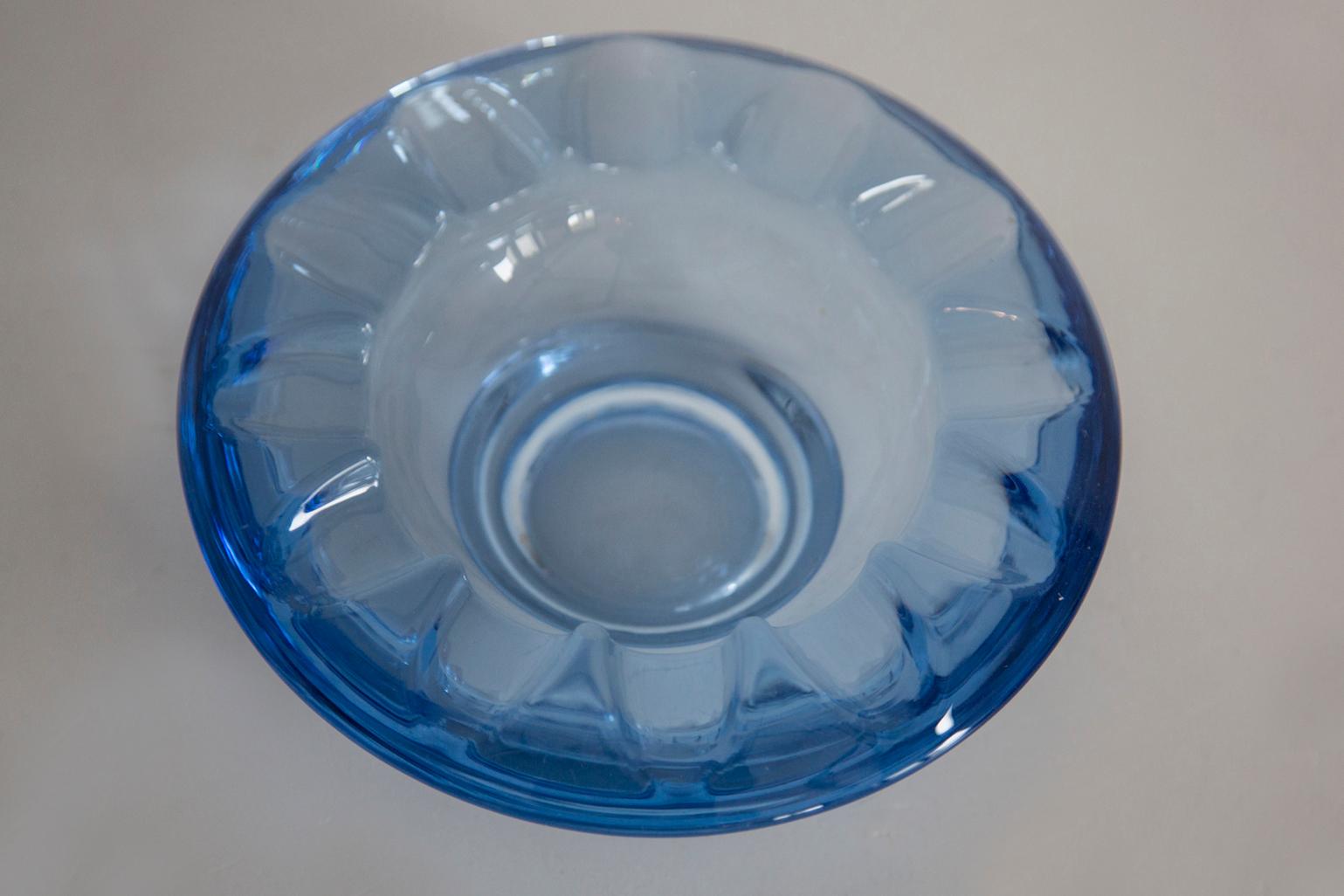 20th Century Midcentury Rosice Blue Glass Bowl Ashtray Element, Czech Republic, 1970s For Sale
