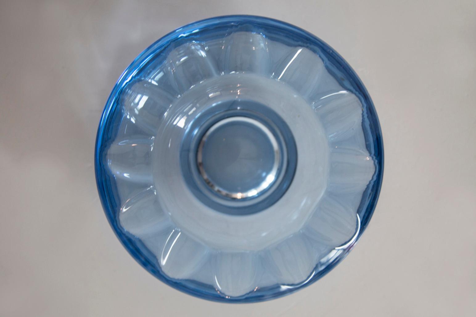 Midcentury Rosice Blue Glass Bowl Ashtray Element, Czech Republic, 1970s For Sale 1