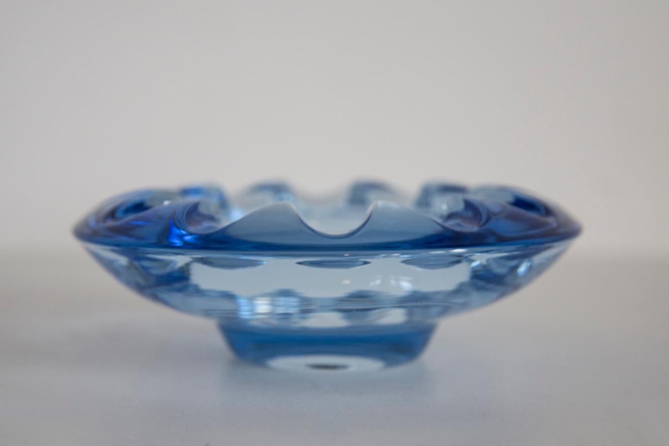 Midcentury Rosice Blue Glass Bowl Ashtray Element, Czech Republic, 1970s For Sale 2
