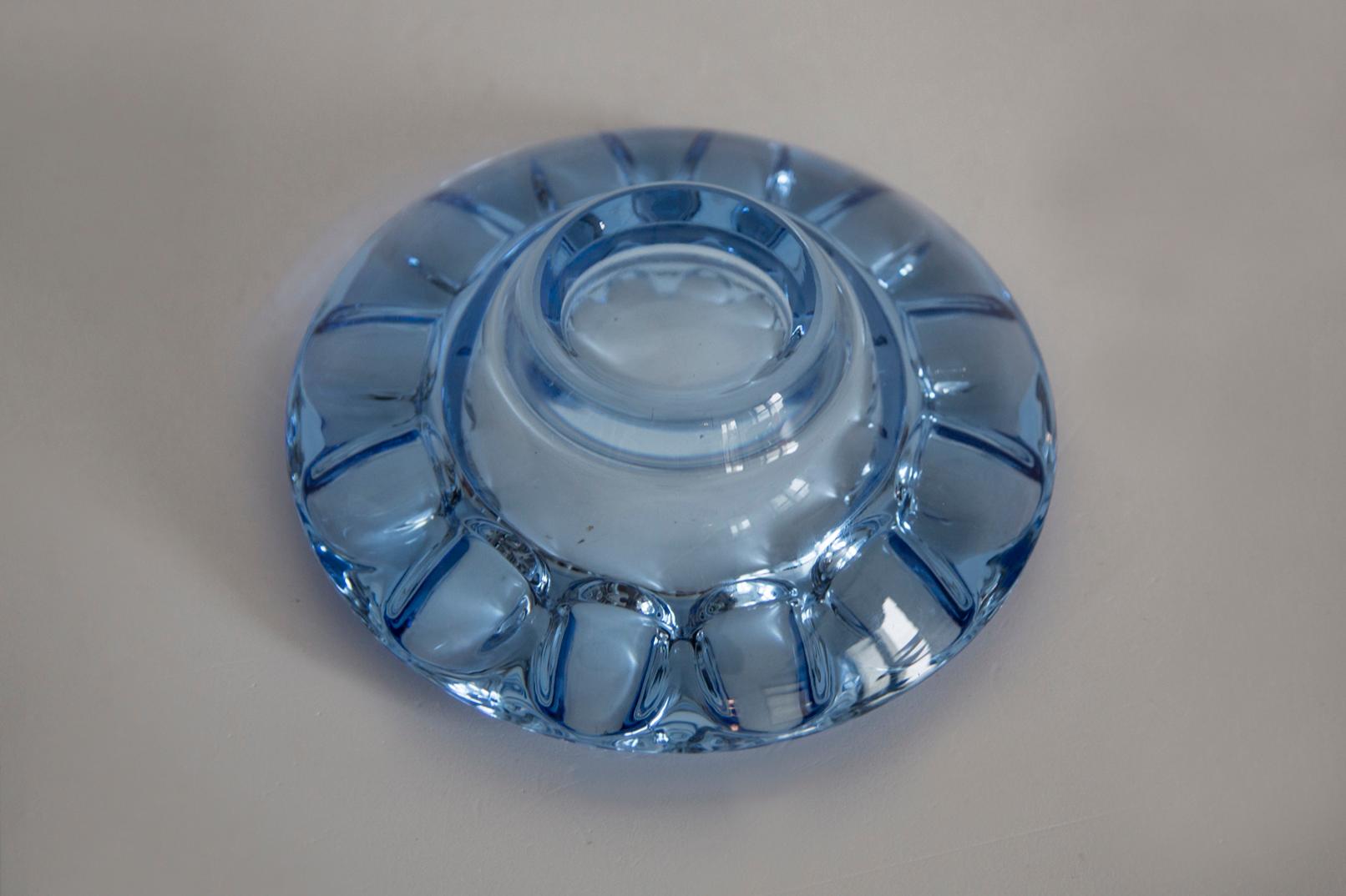 Midcentury Rosice Blue Glass Bowl Ashtray Element, Czech Republic, 1970s For Sale 5