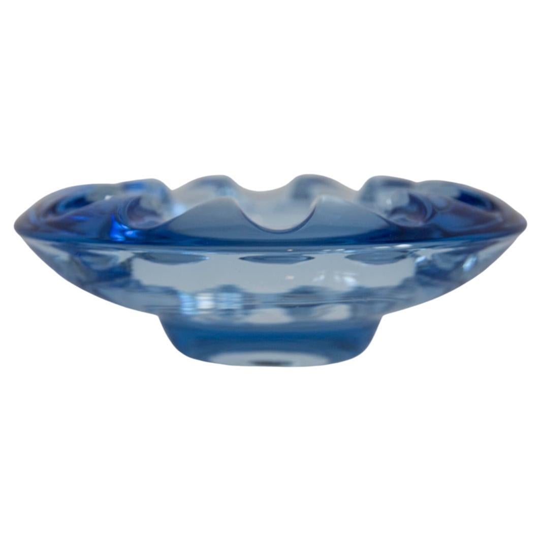 Midcentury Rosice Blue Glass Bowl Ashtray Element, Czech Republic, 1970s