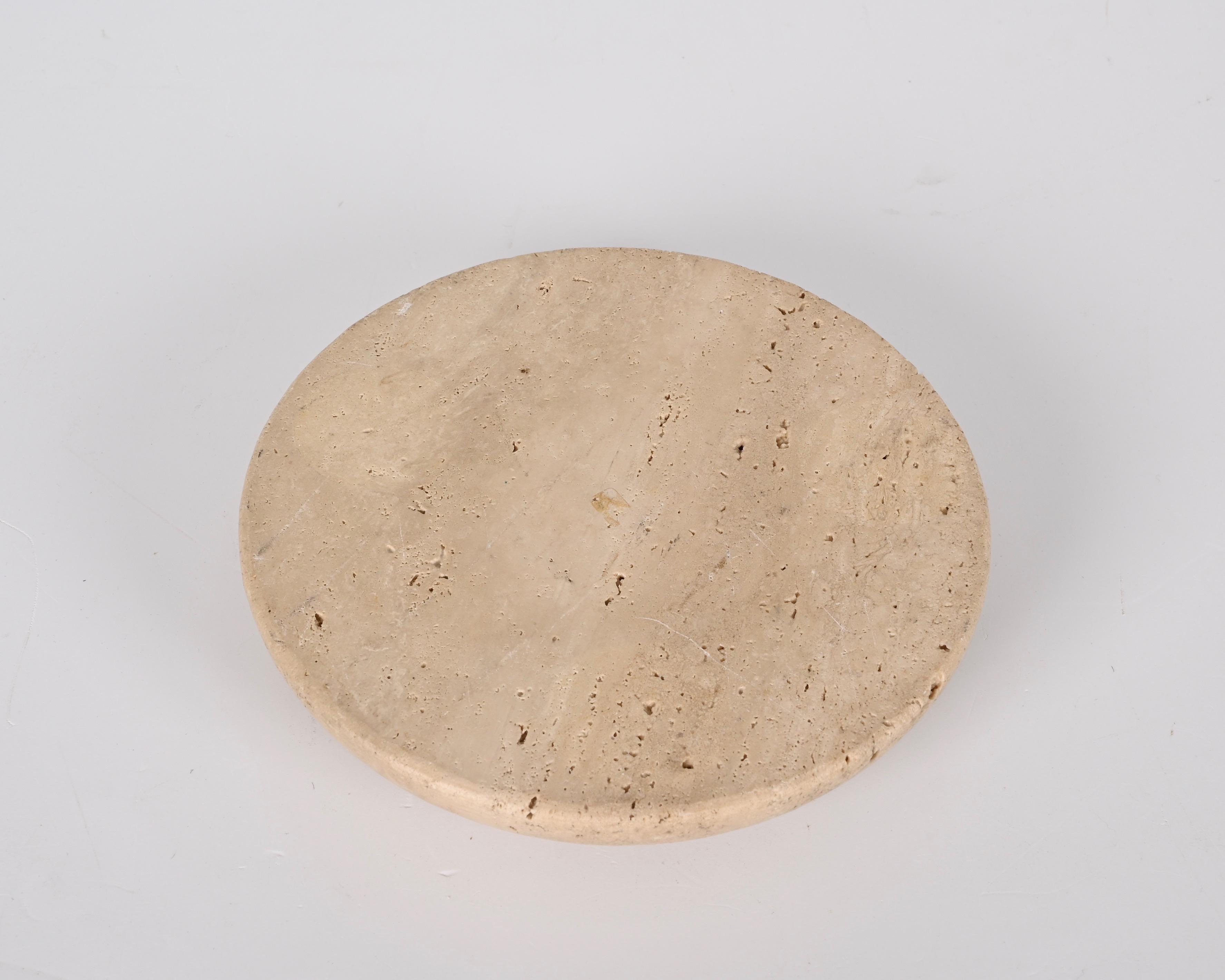 Midcentury Round Ashtray White Travertine Marble and Steel, Mannelli Italy 1970s For Sale 7