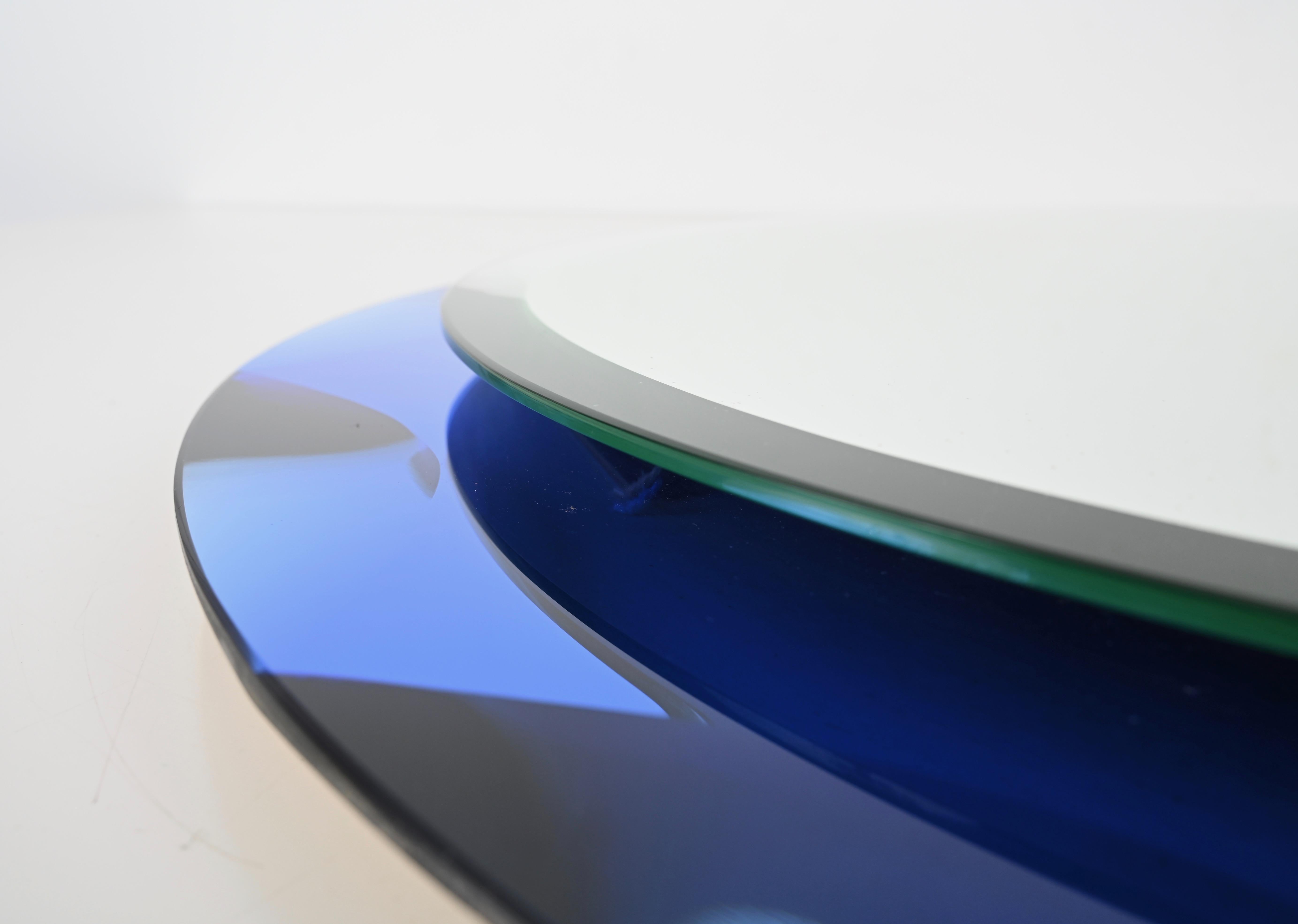 Miroir biseauté rond bleu de Galvorame, Italie, années 1970 en vente 3