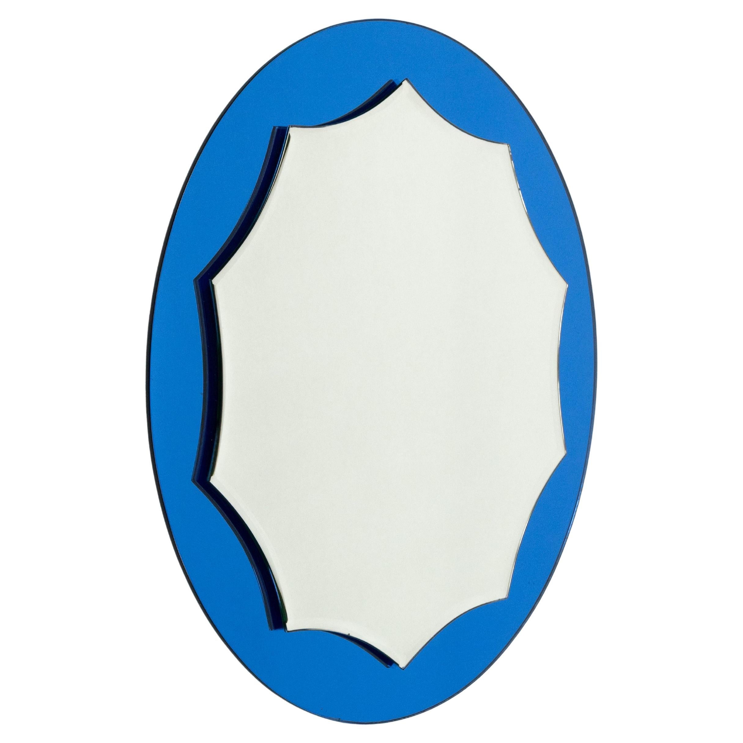 Midcentury Round Blue Wall Mirror Cristal Arte Style, Italy 1960s For Sale 5