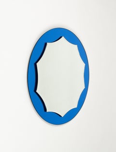 Runder blauer Wandspiegel im Cristal Arte Stil aus der Mitte des Jahrhunderts, Italien 1960er