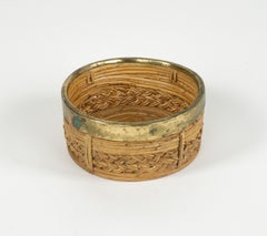 Midcentury Round Bowl or Centerpiece in Bamboo, Rattan and Brass, Italy 1970s