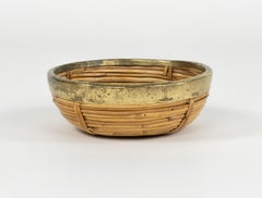 Runde Schale oder Tafelaufsatz aus Bambus, Rattan und Messing aus der Mitte des Jahrhunderts, Italien 1970er