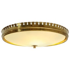 Midcentury round brass and glass italian Ceiling light, 1940s